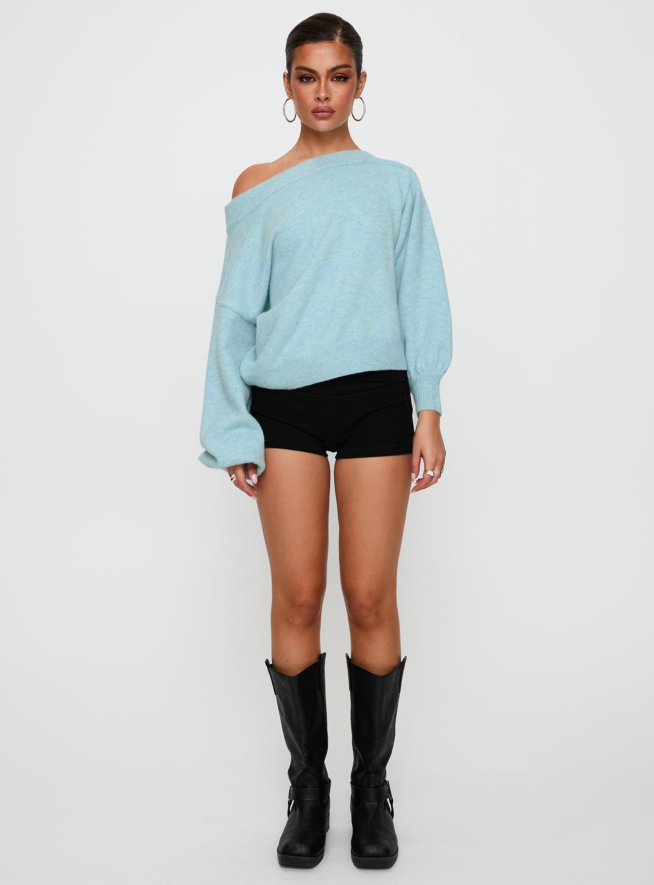 Noble Off The Shoulder Jumper Blue、mySite、solidvoid
