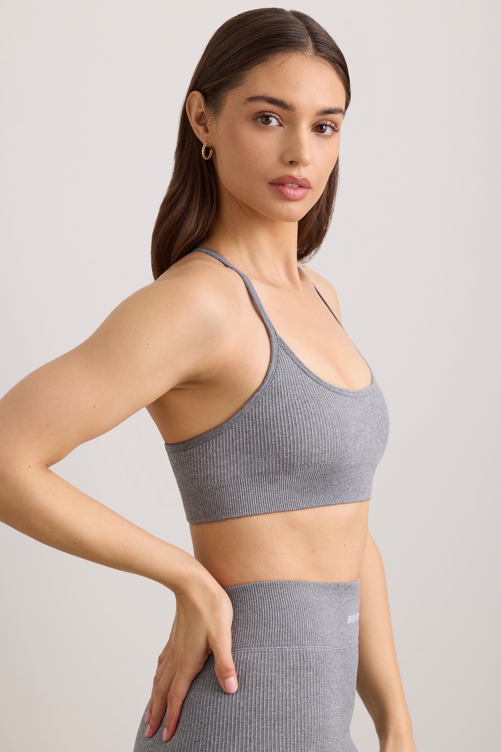 FlexiRib Scoop Neck Sports Bra in Grey Melange、mySite、solidvoid
