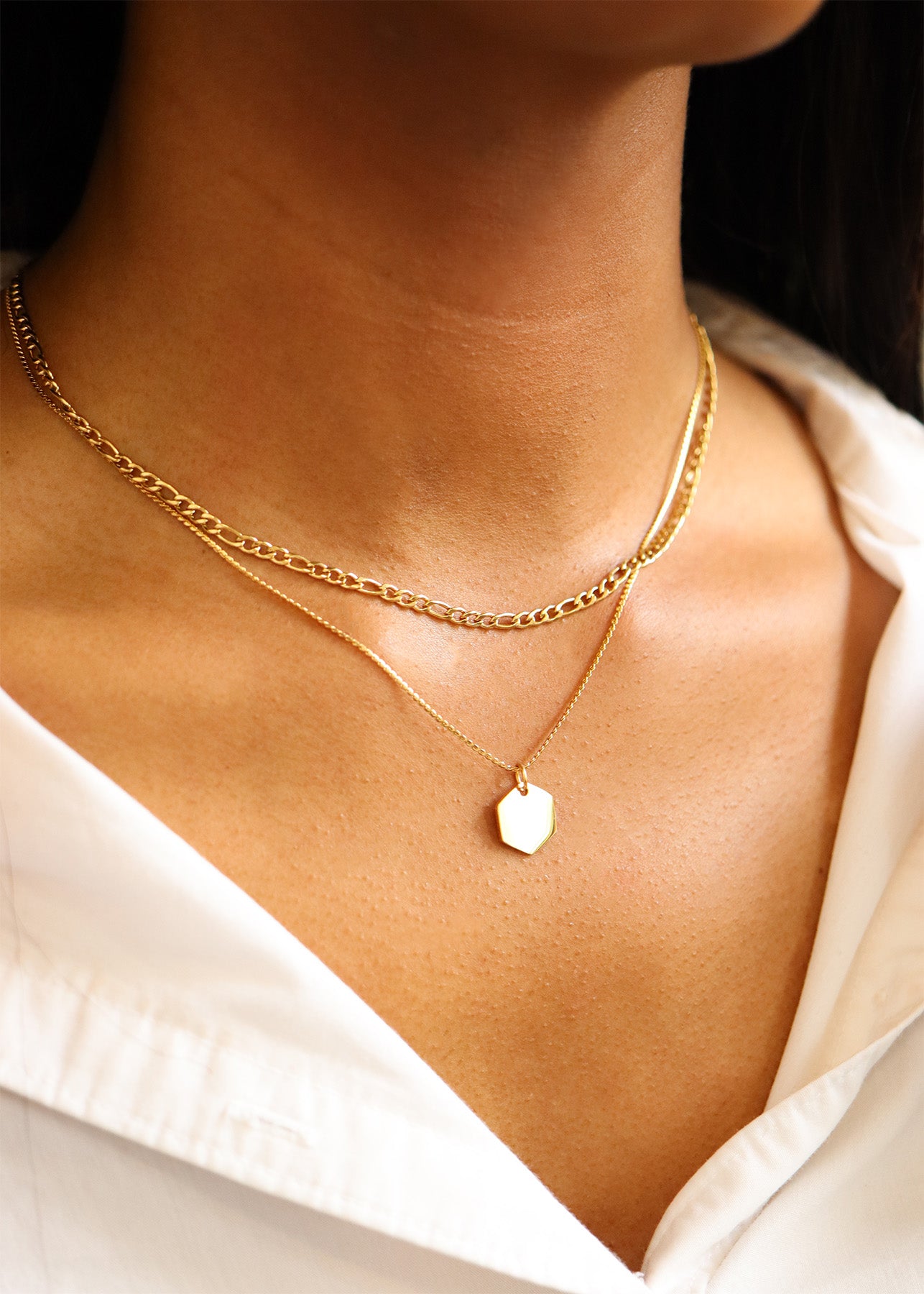 18K Gold PVD Stainless Steel Figaro Chain Necklace / CHN9600、mySite、dreamappss