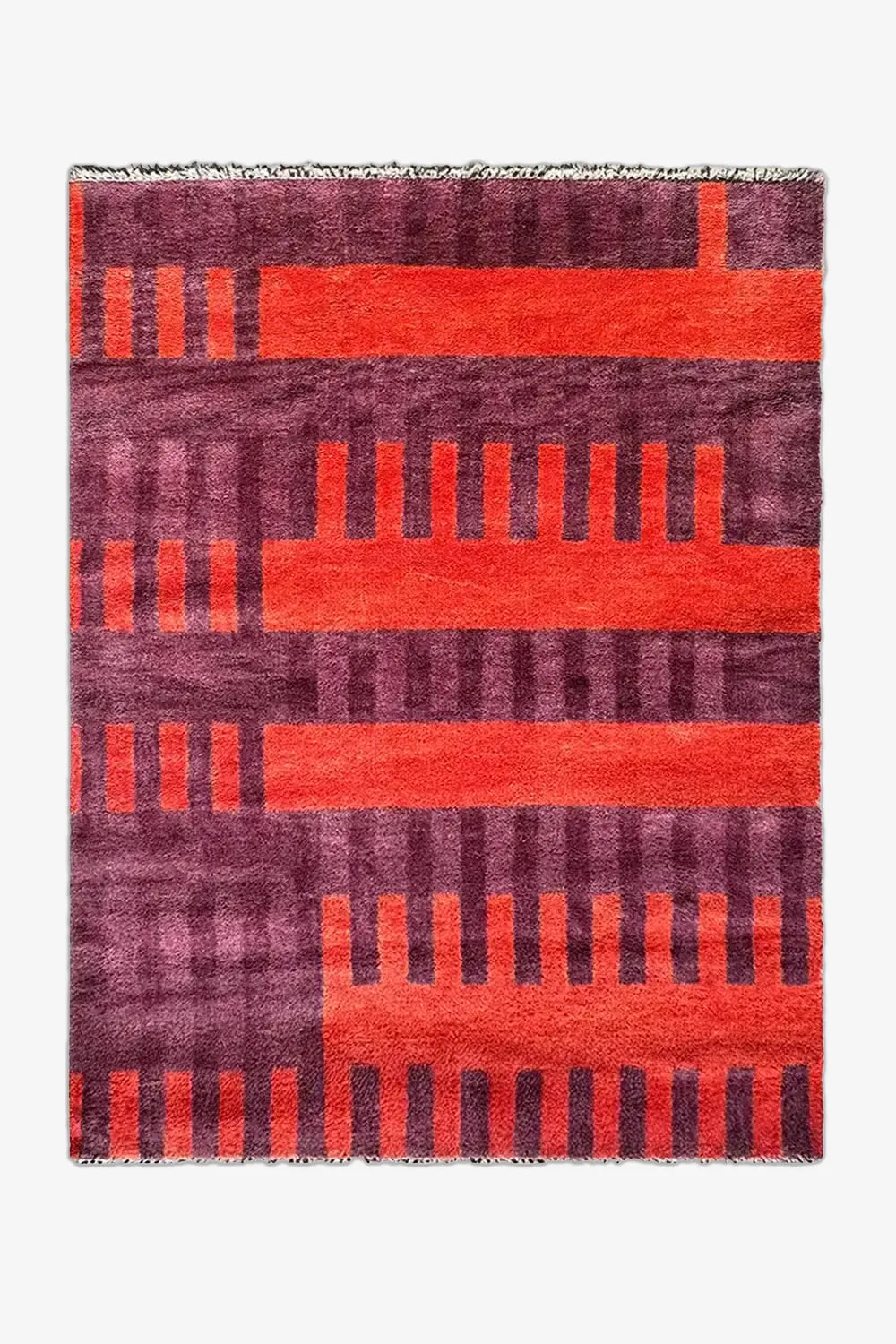 Purple and Burnt Orange Geometric Stripe Hand-Knotted Oushak Wool Rug 5x7、mySite、gigharbornorthrealestate