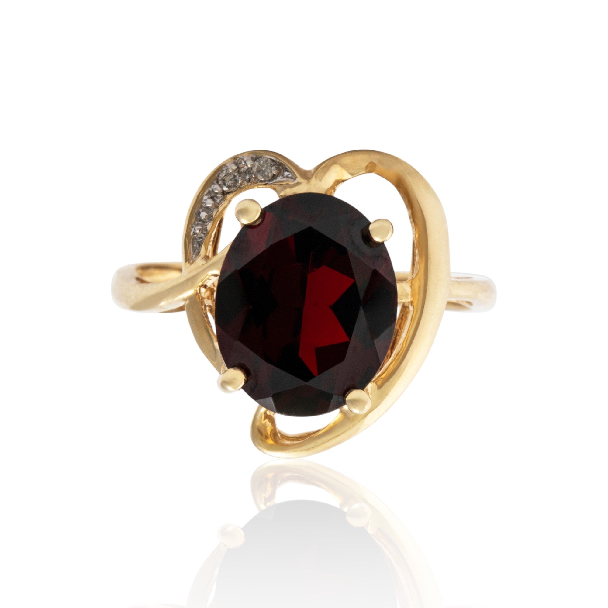 Vintage 10k Yellow Gold 4ct Garnet Diamond Crimson Heart Ring 6.75、mySite、hinf8tx79
