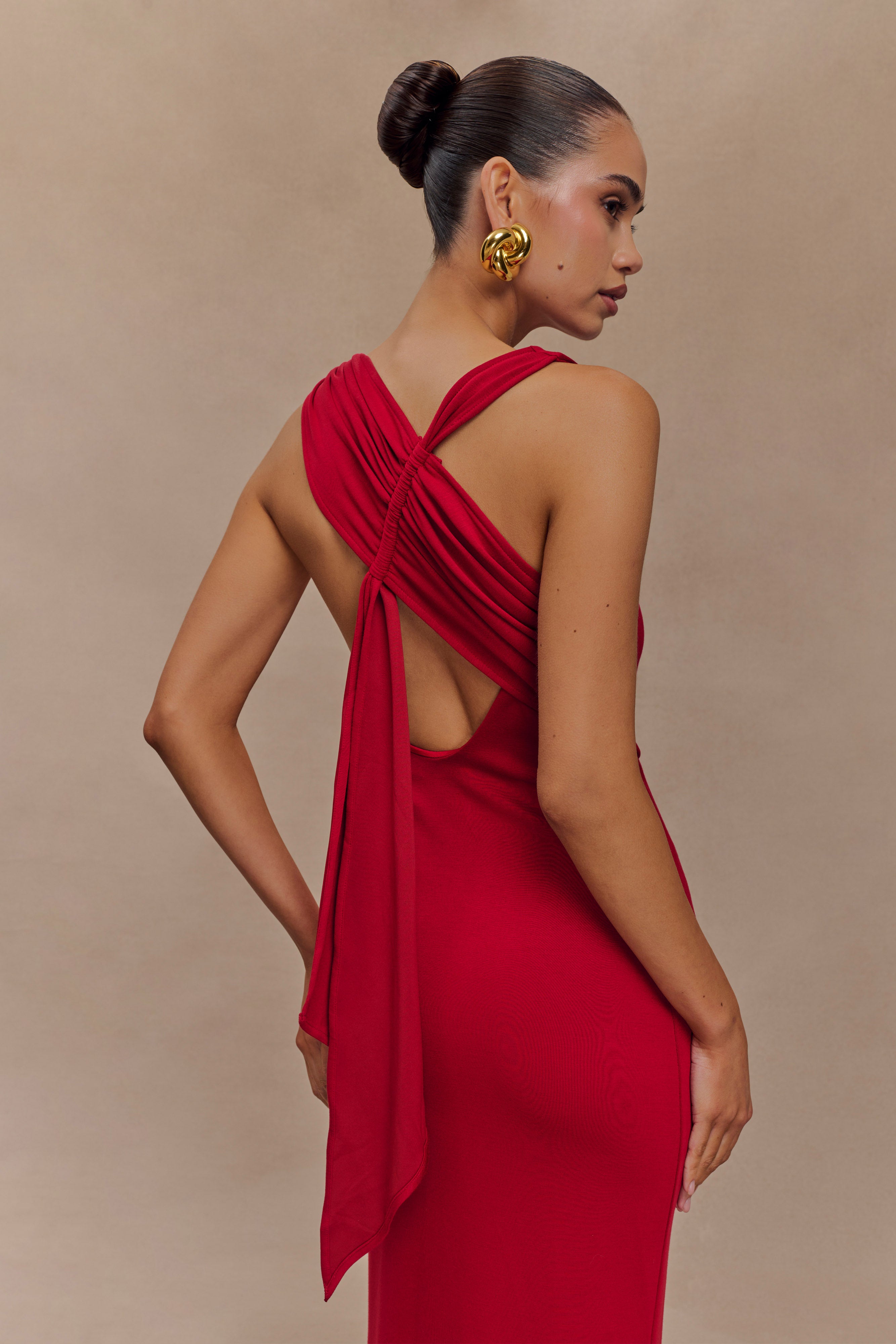 Catelyn Asymmetrical Scuba Jersey Midi Dress - Ruby、mySite、solidvoid