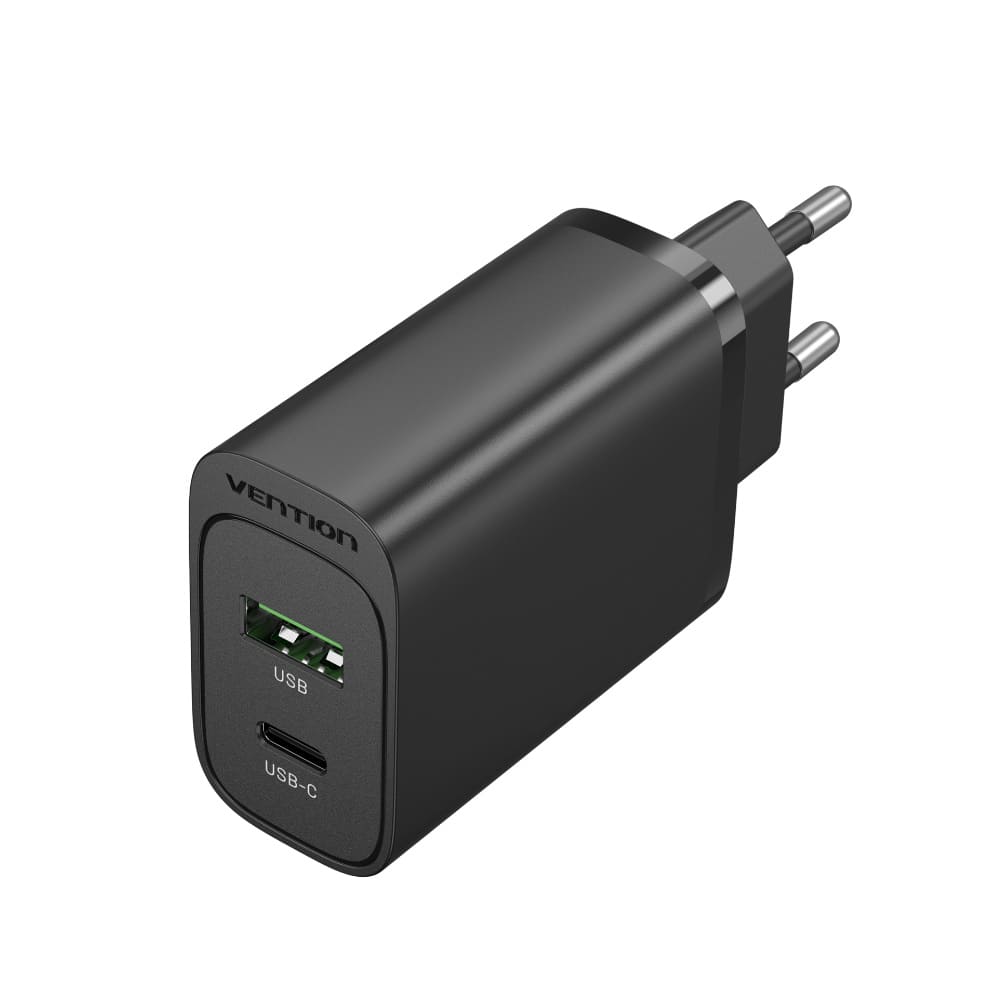 Vention 2-port USB(A+C) Wall Charger (18W+20W) EU-Plug Black、mySite、fannypackpong