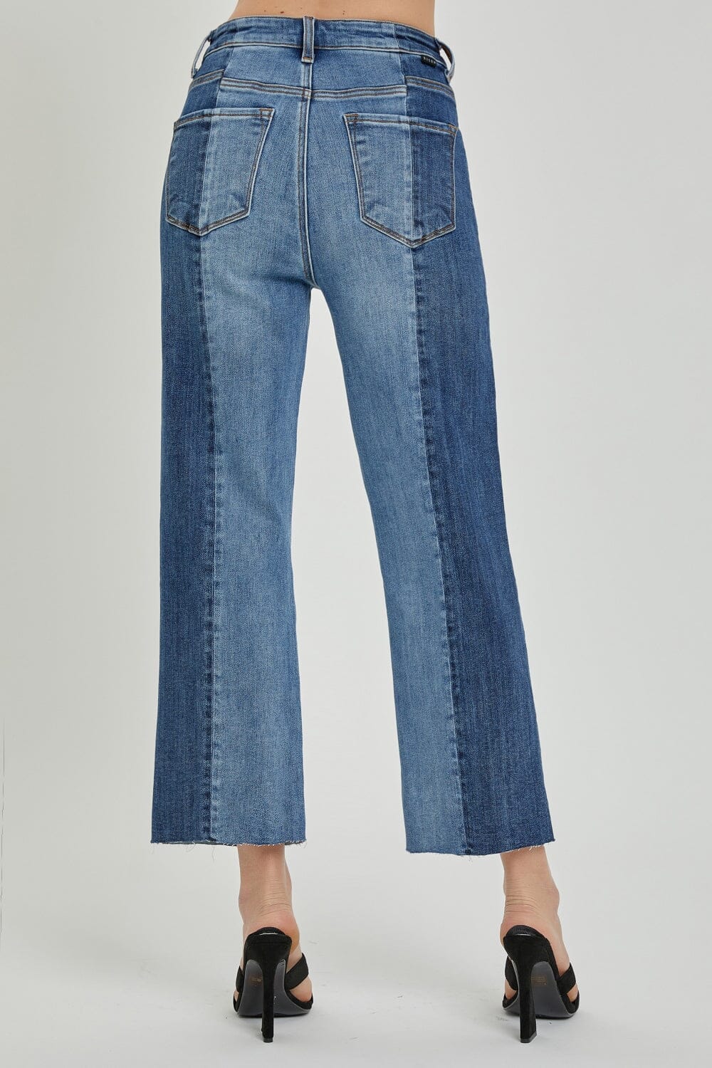 RISEN Full Size Mid-Rise Waist Two-Tones Jeans with Pockets、mySite、camillekostekn