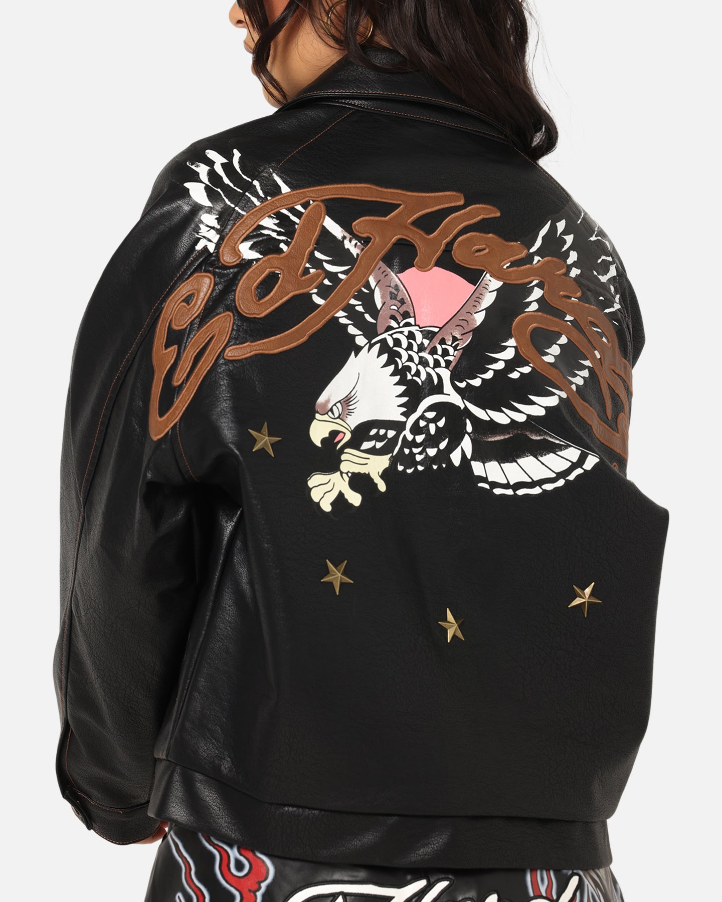 Ed Hardy Women's Vegan Leather Bomber Jacket Black、mySite、zt4zffjzw