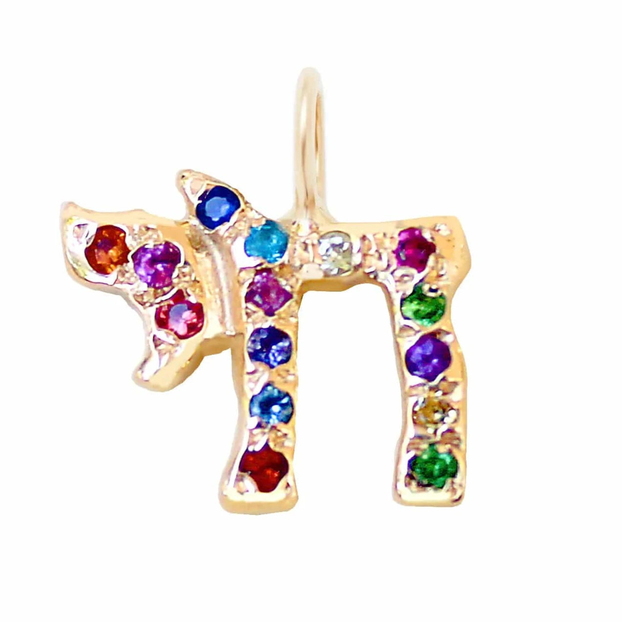 Custom Stones Chai Charm by Elisa Solomon - 14k Yellow, Rose or White Gold、mySite、topwebapps