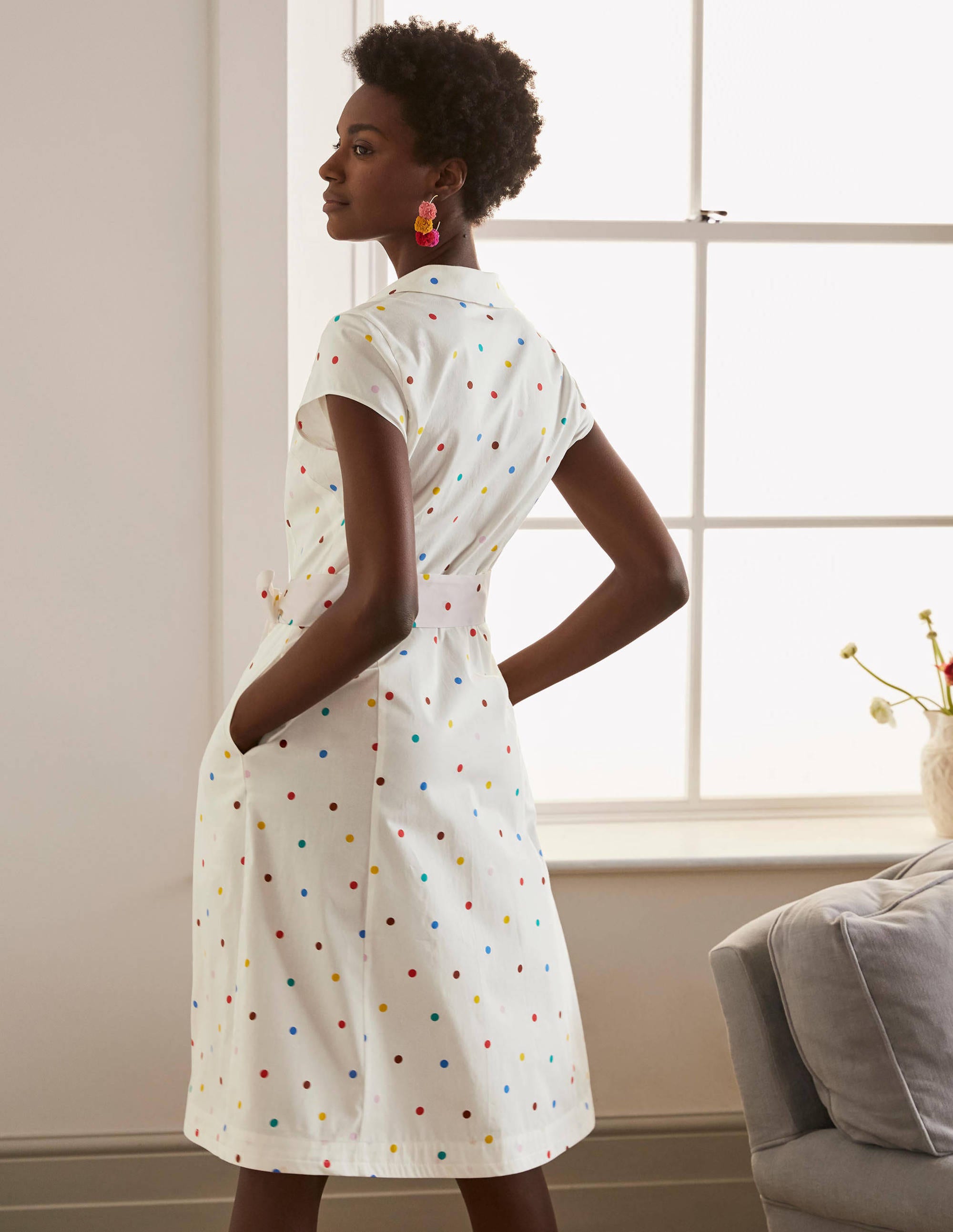  Short Sleeve Shirt Dress-Ivory, polka dot、mySite、ashleygrahame