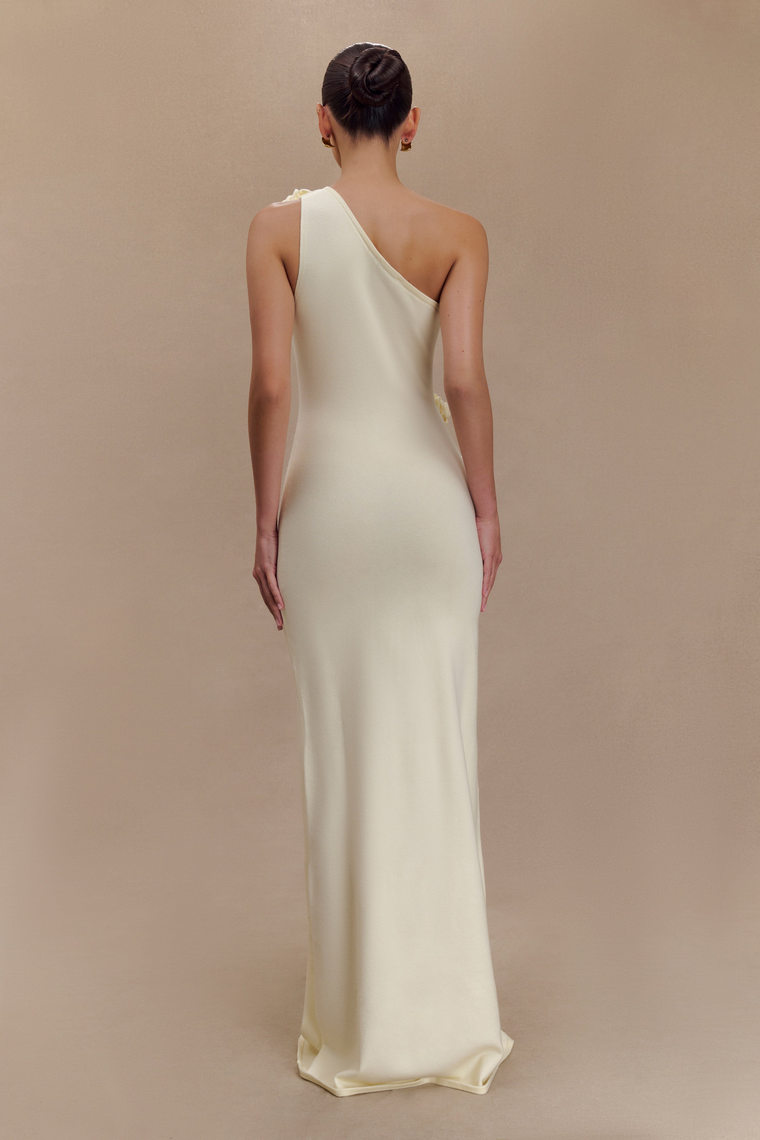 Paloma One Shoulder Knit Maxi Dress With Flowers - Ivory、mySite、solidvoid