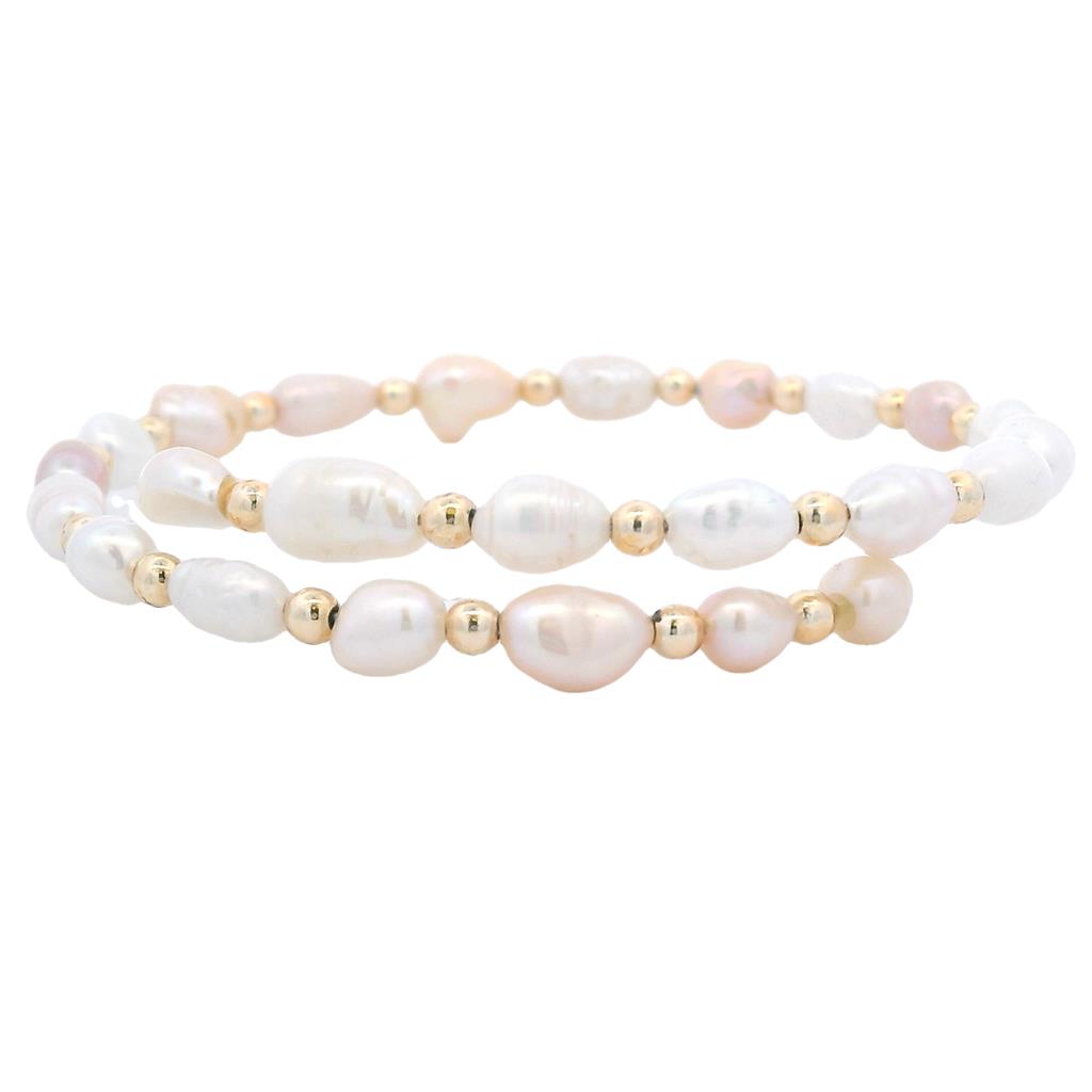  Estate Yellow Gold Plated Rice Pearl Wrap Cuff Bracelet