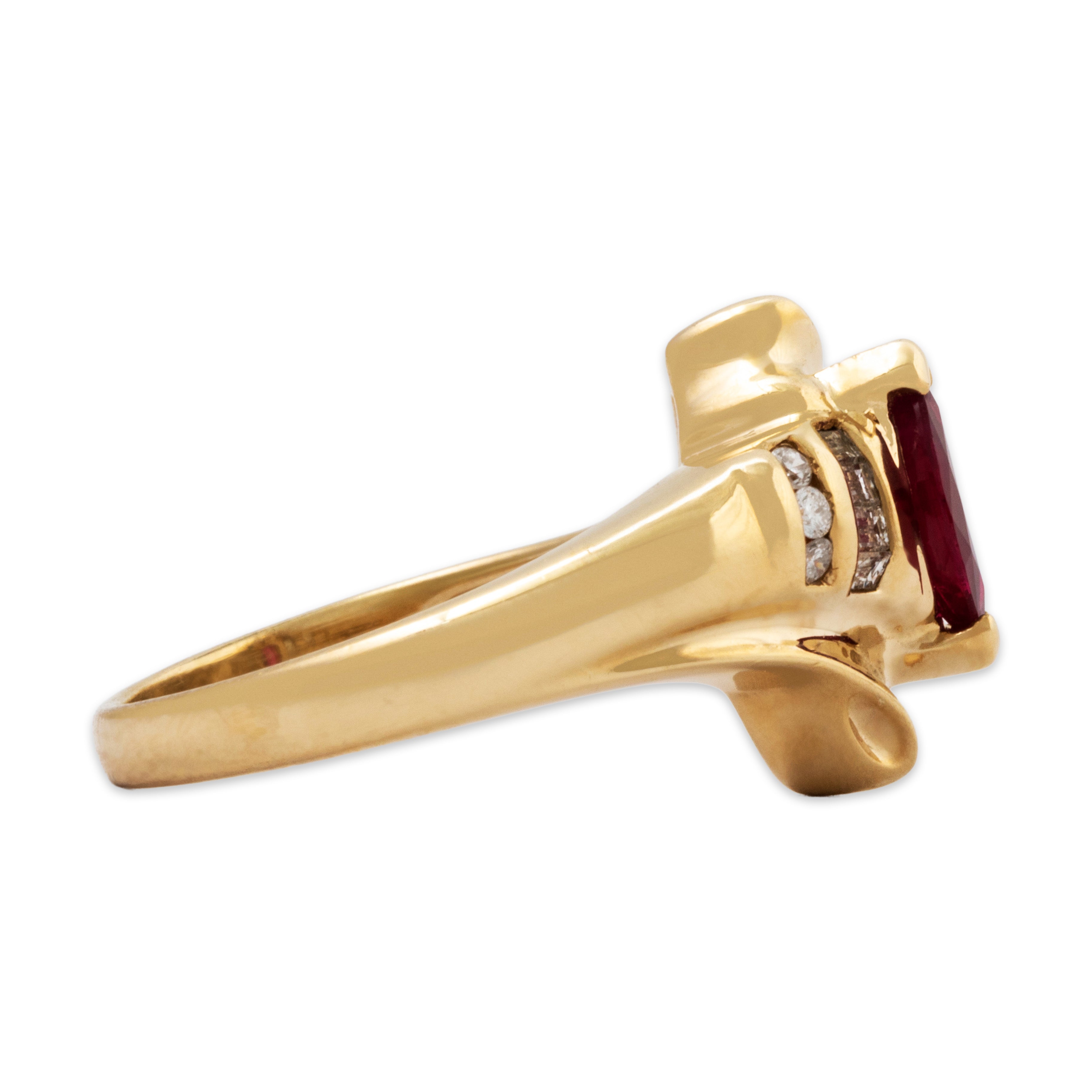 Vintage 14k Yellow Gold Ruby .204cttw Diamond Crimson Marquise Ring 6.00、mySite、hinf8tx79