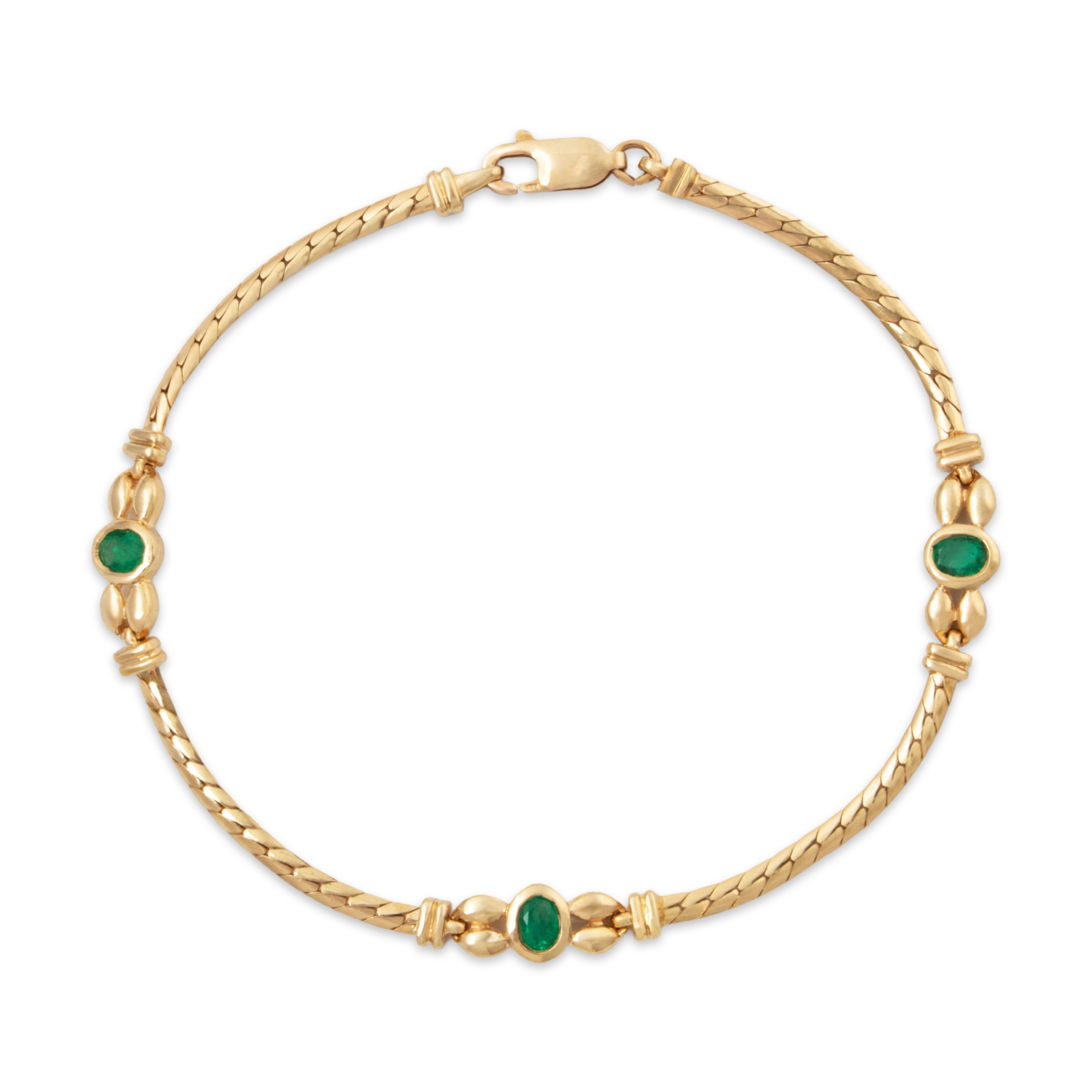 Vintage 14k Yellow Gold Emerald Herringbone Link Station Bracelet 6.75、mySite、hinf8tx79