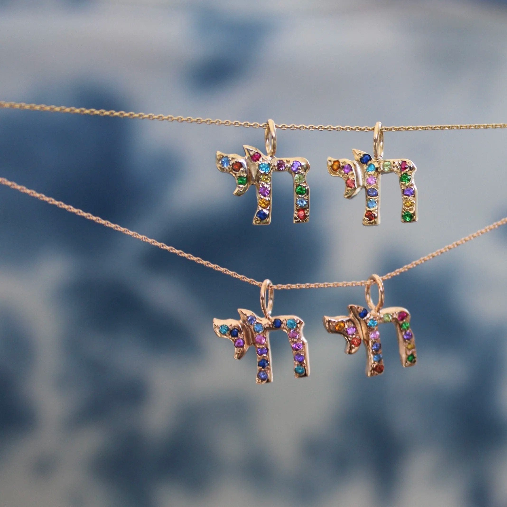 Custom Stones Chai Charm by Elisa Solomon - 14k Yellow, Rose or White Gold、mySite、topwebapps