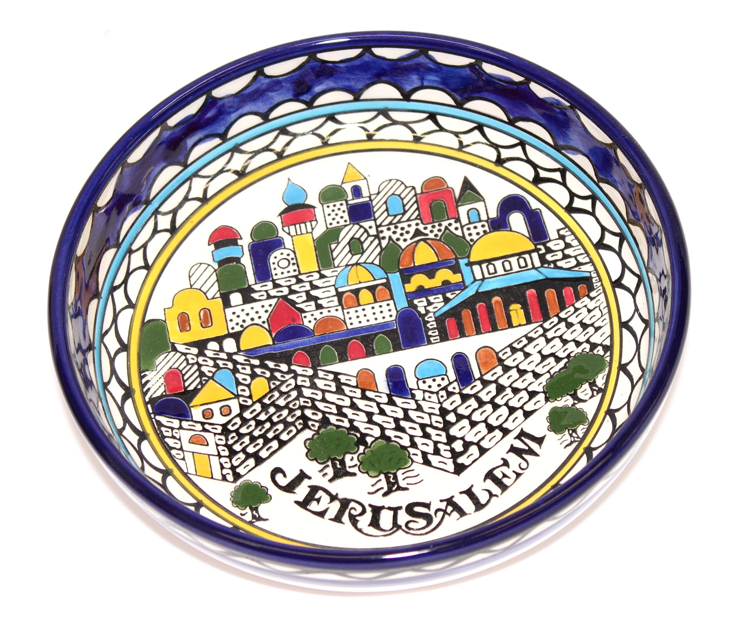 Jerusalem City Walls and Gates View Armenian Ceramic Bowl - Medium (9.2 inches in Diameter and 1.5 Inches deep) - Asfour Outlet Trademark、mySite、topwebapps