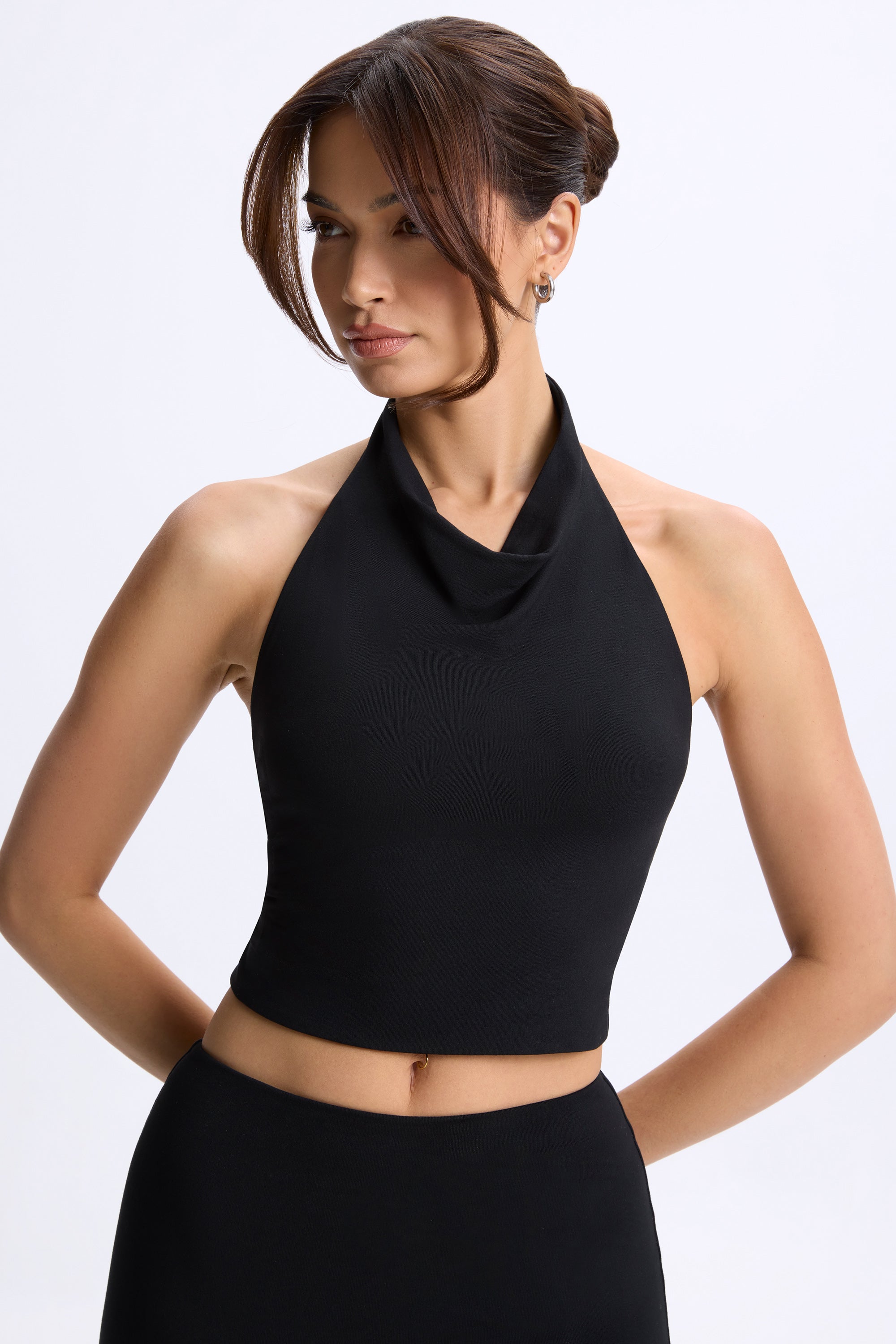 Cowl-Neck Open-Back Top in Black、mySite、solidvoid