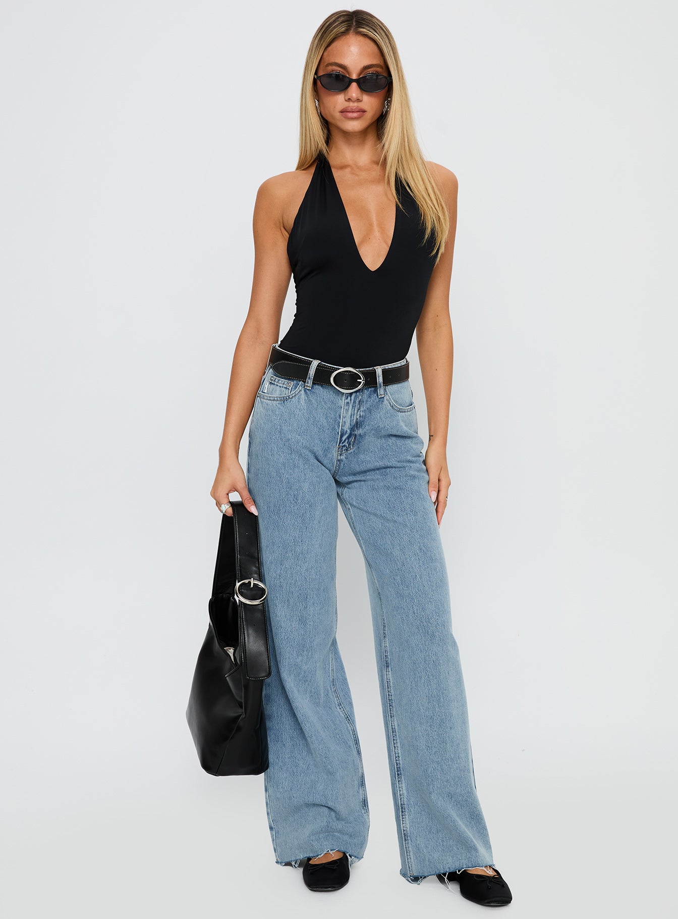 Kendrae Plunge Halter Bodysuit Black、mySite、solidvoid