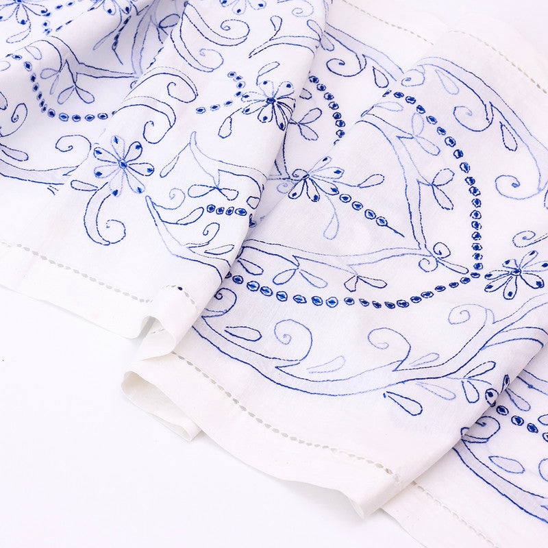 Cotton Table Runner | White & Blue | 171 x 33 cm、mySite、camillekostekn