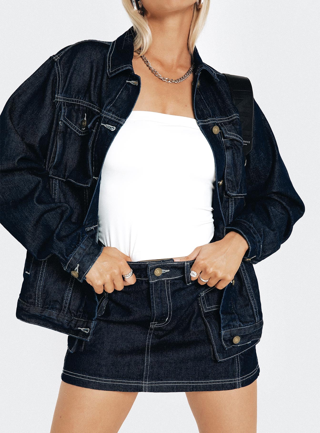 Junie Denim Mini Skirt Indigo、mySite、solidvoid