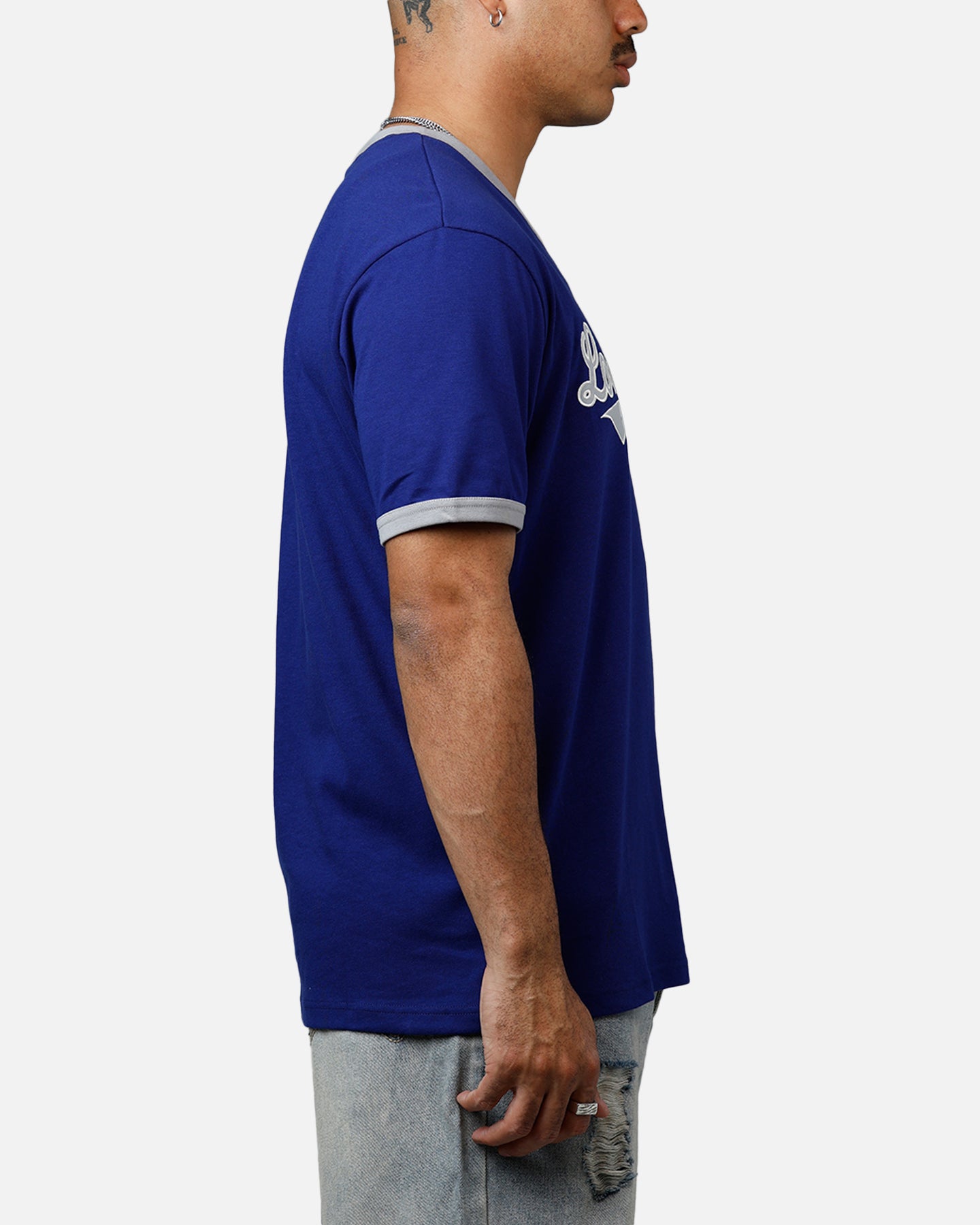 New Era Los Angeles Dodgers Throwback V-Neck T-Shirt Royal Blue、mySite、zt4zffjzw