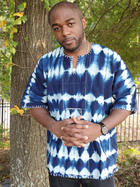 Blue Bogolanfini Mud cloth Dashiki-DP4013、mySite、solidvoid