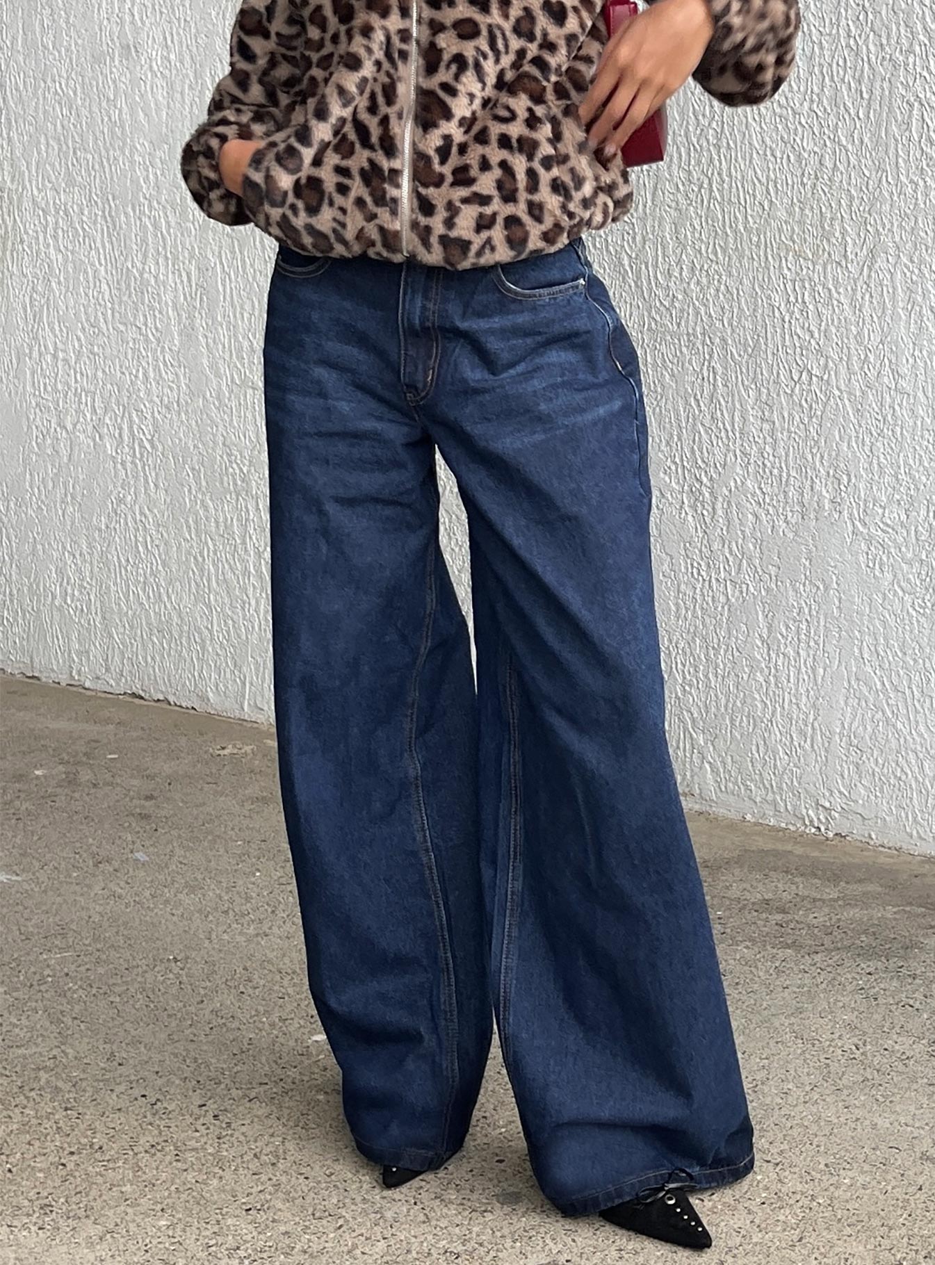 Naylor Wide Leg Jeans Mid Blue Denim Petite、mySite、solidvoid