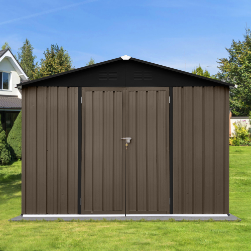 Metal garden sheds 8ftx10ft outdoor storage sheds white+coffee、、eastwooduniform