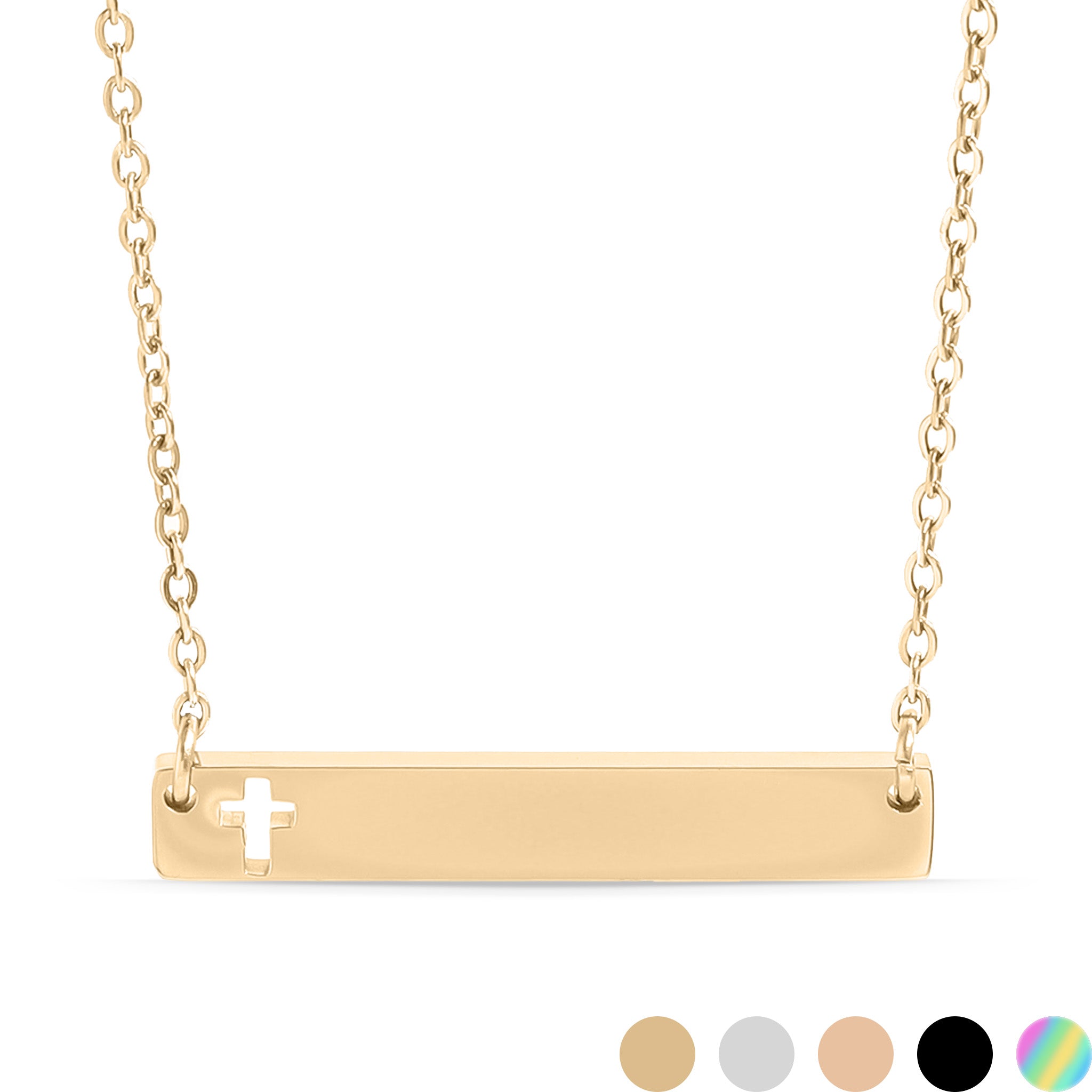 18K Gold PVD Stainless Steel Cutout Cross Blank Bar Necklace / SBB00106、mySite、dreamappss