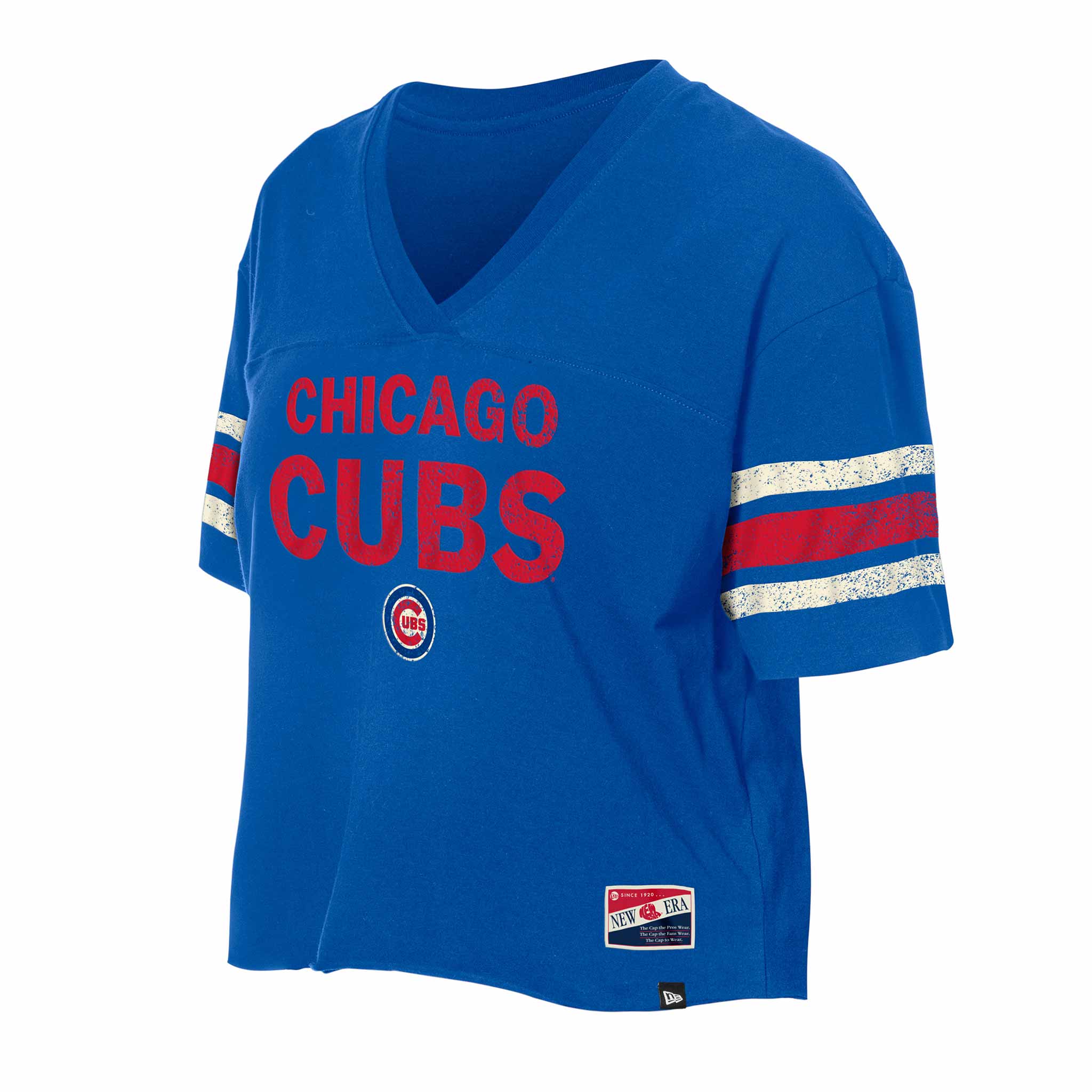 Chicago Cubs Women's New Era Crop Top V Neck T Shirt、mySite、vikingsvslions