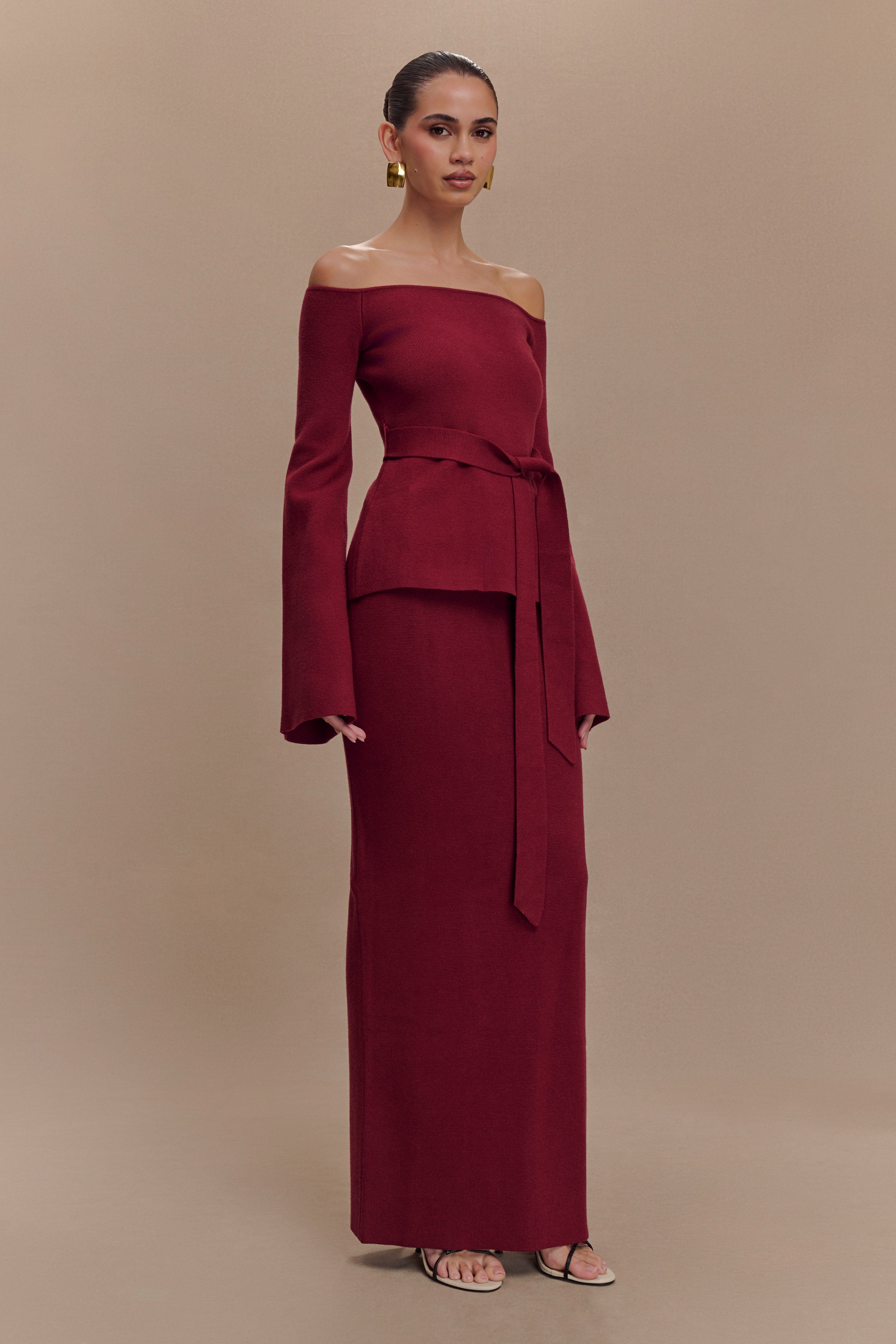 Kyle Knit Maxi Skirt - Cherry Red、mySite、solidvoid