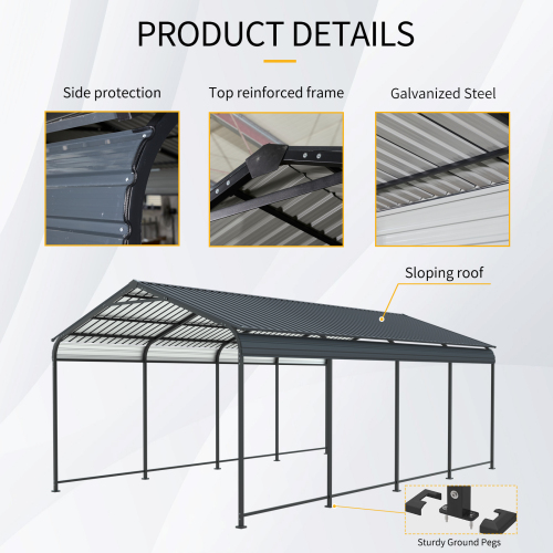 12 X 32 FT Carport, Heavy Duty Carport with Galvanized Steel Roof and Frame, Metal Carport Large Garage with 4 Fixed inclined square tube supports for Driveway Car, Truck、、eastwooduniform