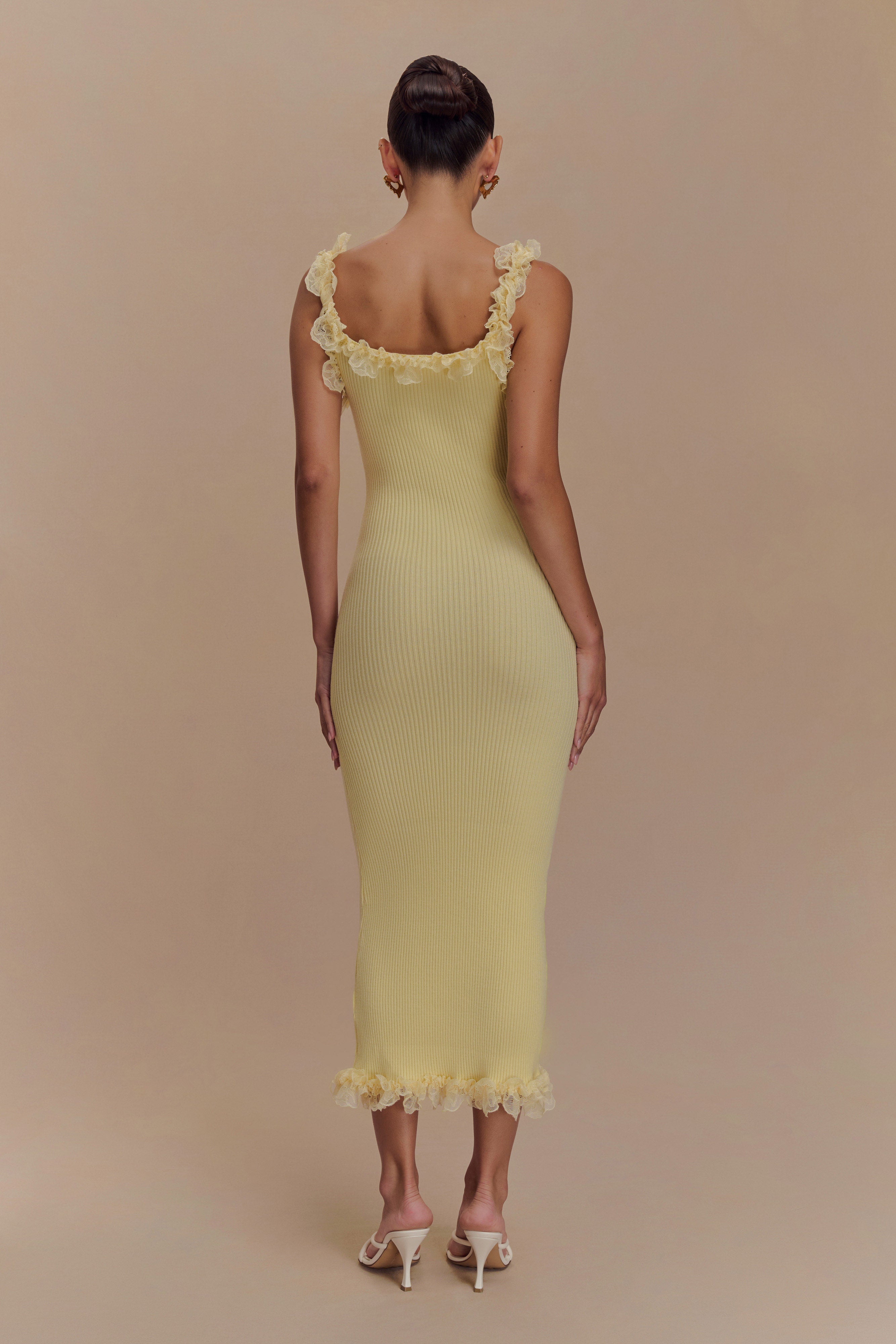 Shay Lace Ruffle Knit Midi Dress - Lemon、mySite、solidvoid