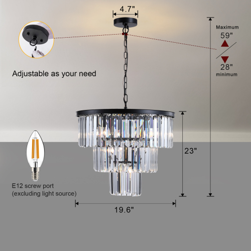 (Same as W1340P143192/L5007-500-G) 20" Luxury 3-Tier Crystal Chandelier, 7-Light Gold Frame Pendant Light, Elegant Ceiling Lighting for Living Room, Dining Room, Bedroom (No Bulbs)、、eastwooduniform