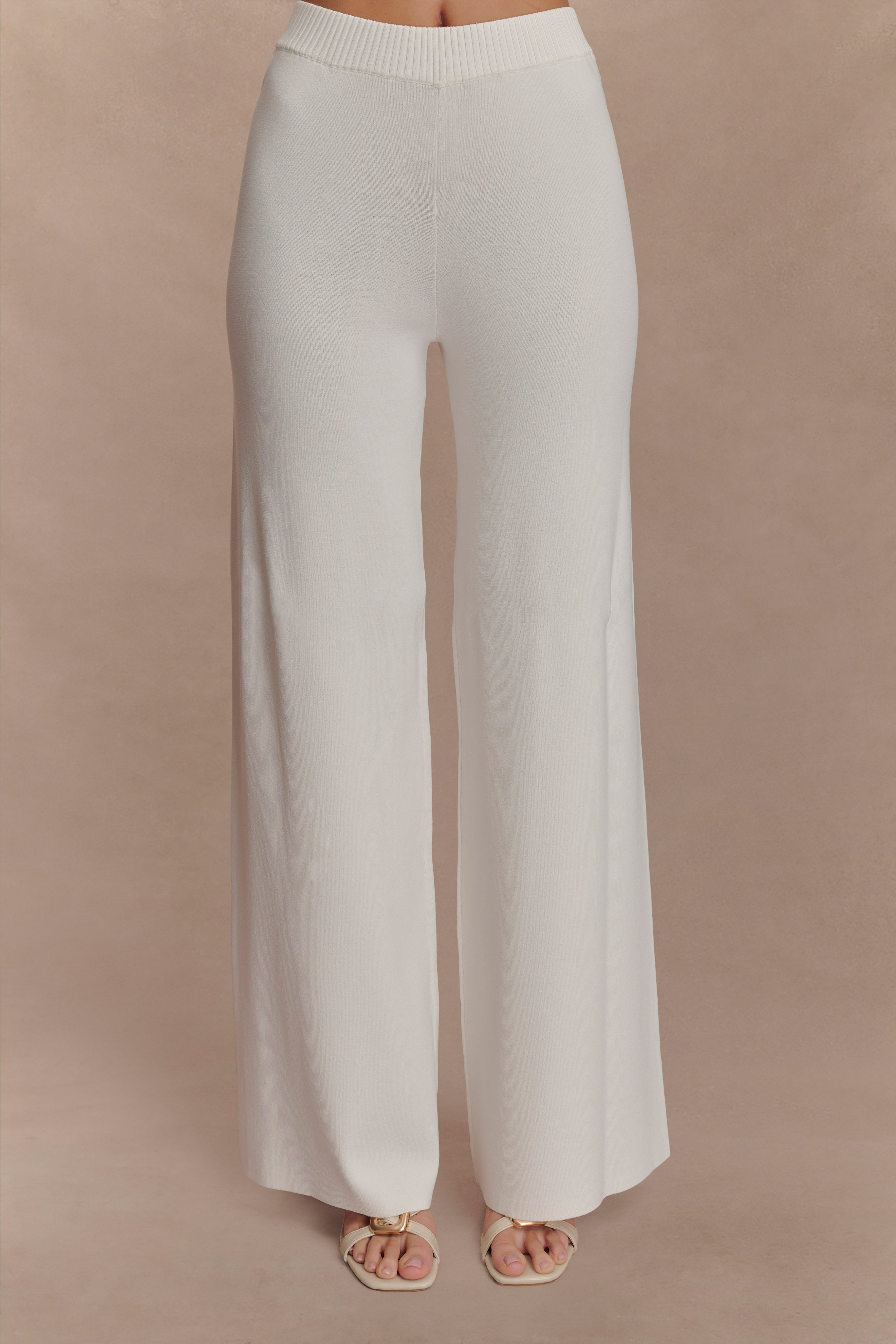 Fabiana Wide Leg Knit Pant - White、mySite、solidvoid