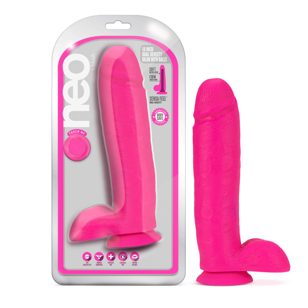 Neo By Blush® | Realistic Neon Pink 10.5-Inch Long Dildo With Balls & Suction Cup Base、mySite、bottomscart