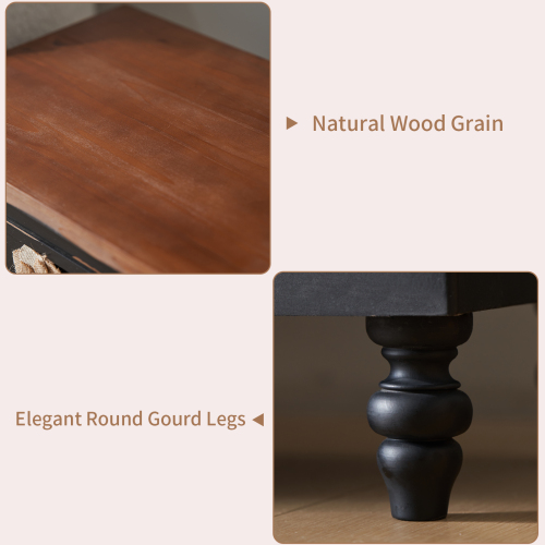 Vintage Farmhouse End Table with Floral Knobs – 19" Rustic Nightstand with 3 Drawers Gourd Legs,Bedside or Sofa Accent Table, Almost Fully Assembled, Black、、xpatfood