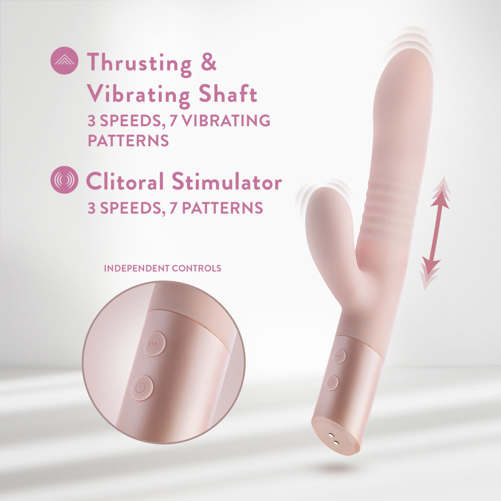 Blush | Fraya 9.5 Inch G Spot Clitoral Dual Stimulation Silicone Rabbit Vibrator With 10 Thrusting Vibrations - Pink、mySite、bottomscart