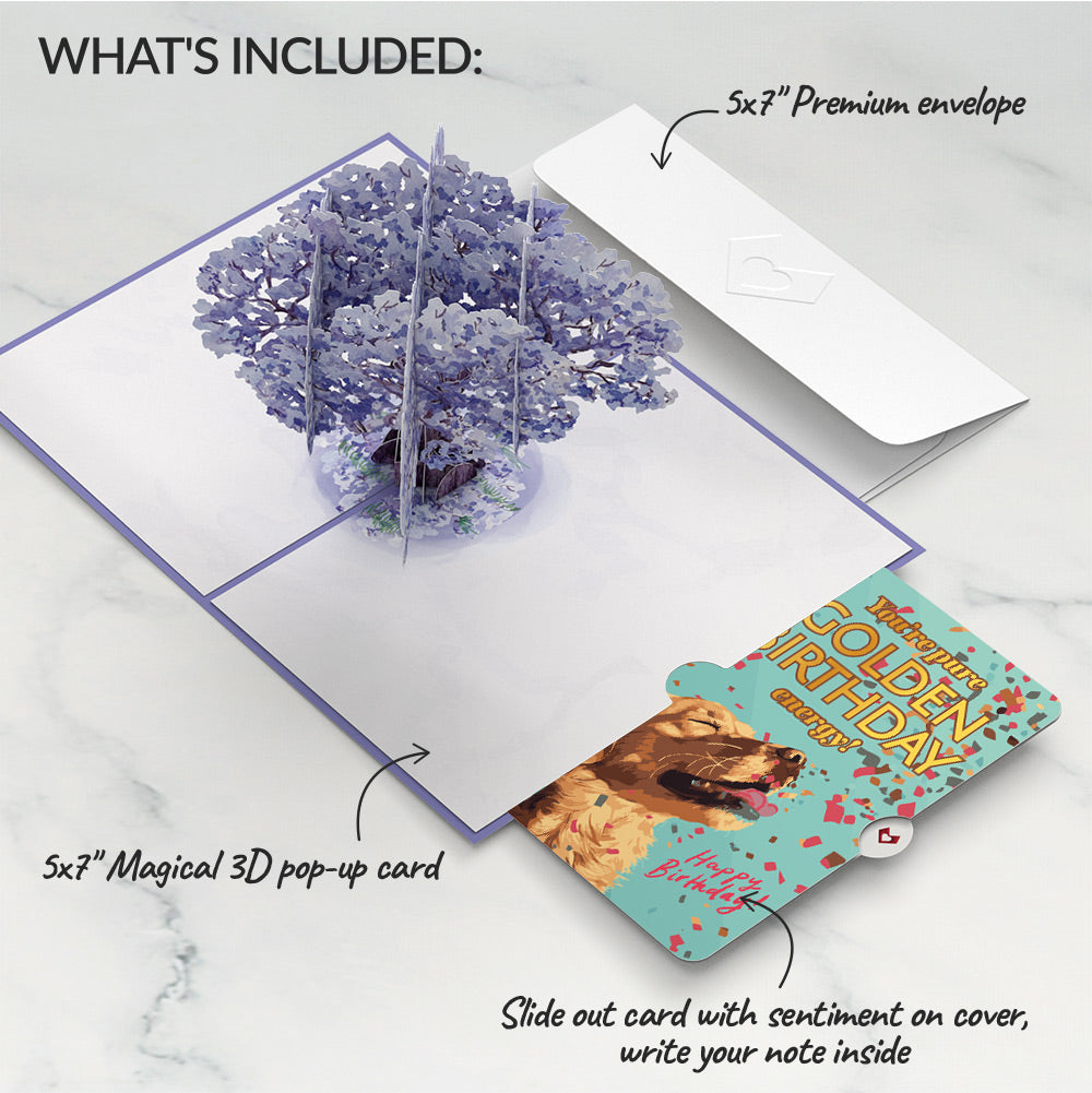 Watercolor Jacaranda Tree Birthday Pop-Up Card and Golden Energy Sentiment Set、mySite、solidvoid