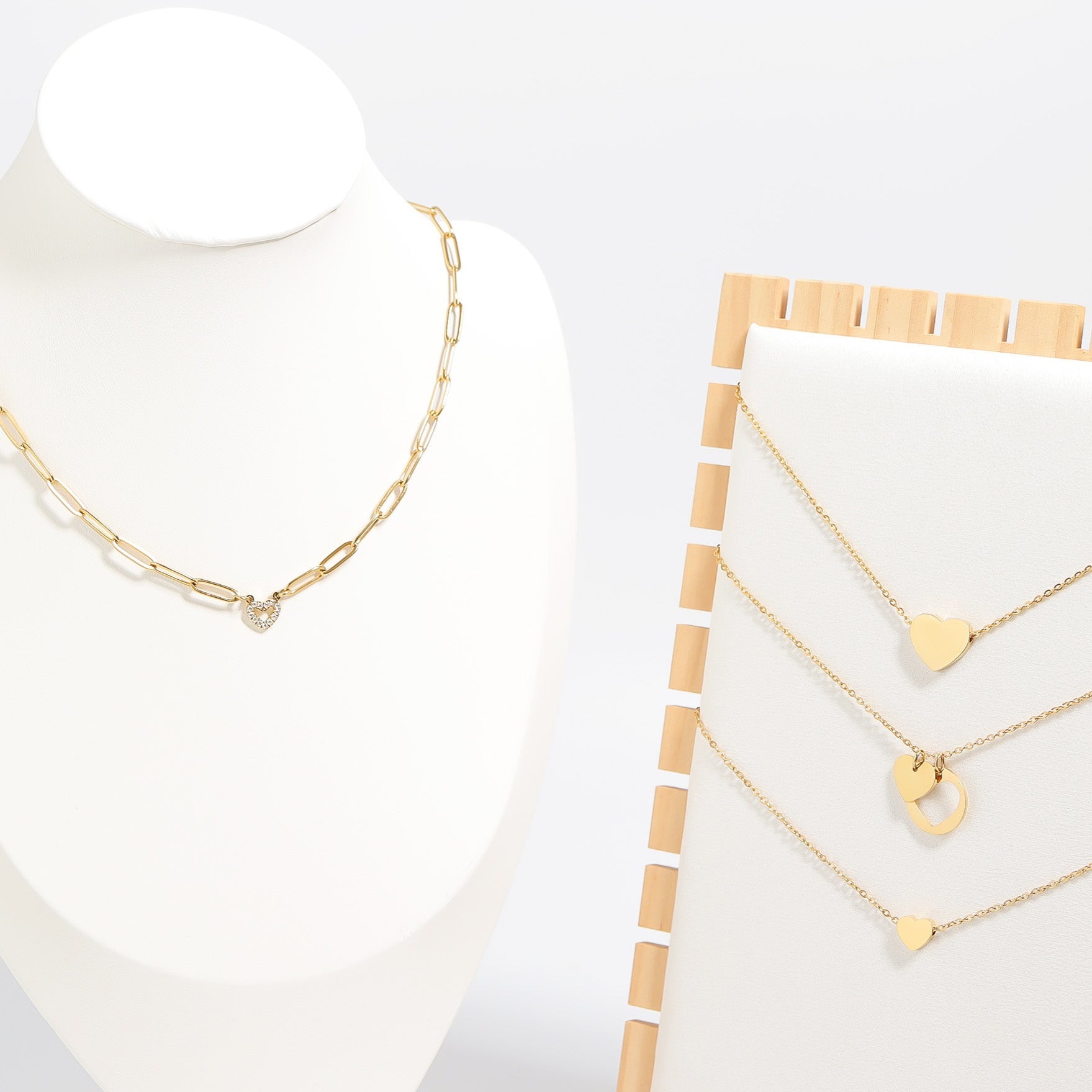 18K Gold PVD Stainless Steel Stone Heart Paperclip Chain Necklace / CHN9976、mySite、dreamappss