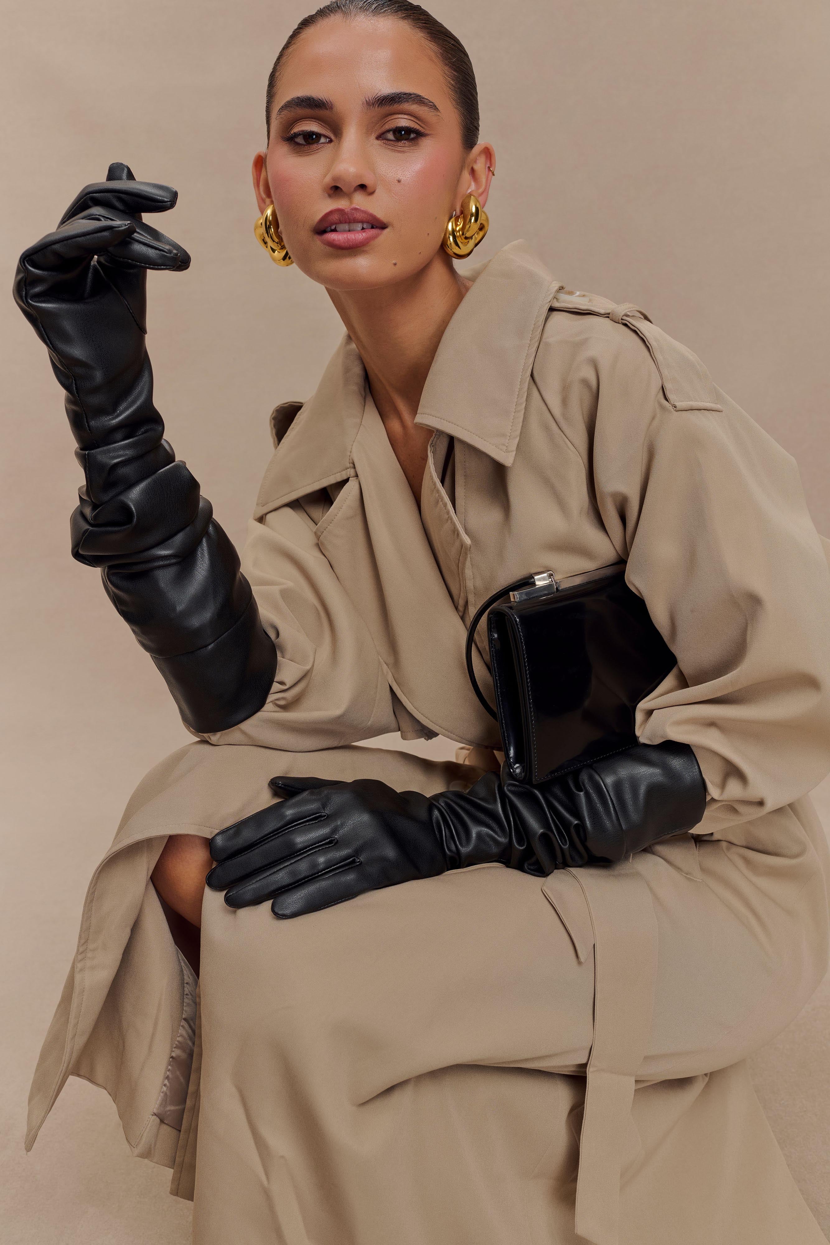 Jasper Faux Leather Elbow Length Gloves - Black、mySite、solidvoid