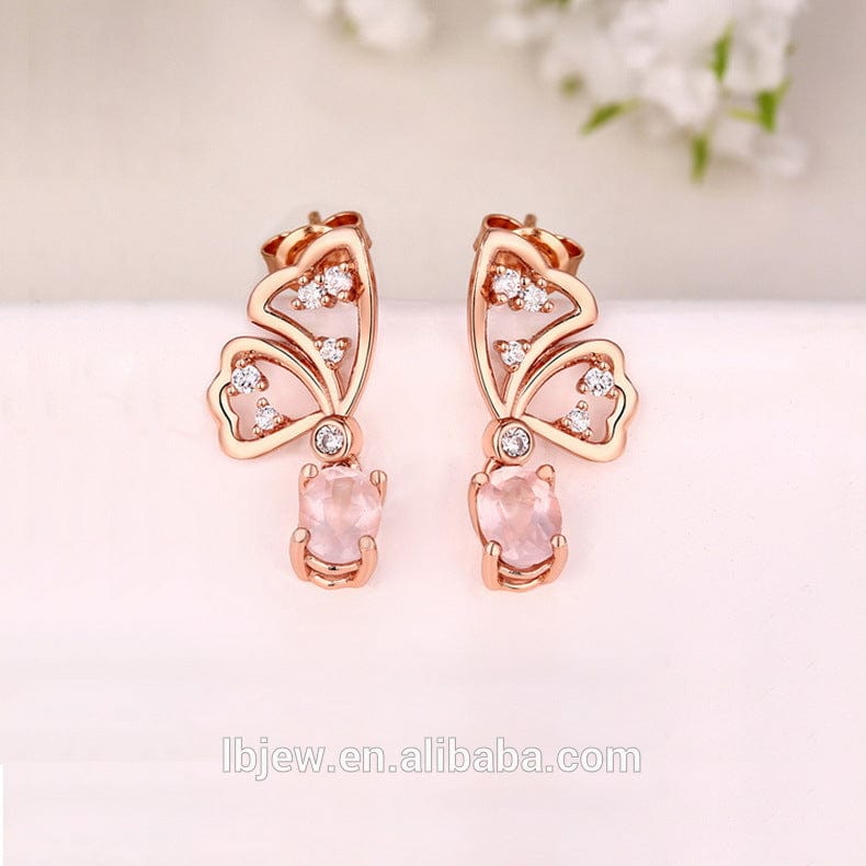 Butterfly Jewelry Sets Rose Quartz in Sterling SIlver, Rose Gold Plated Pink Beautiful、mySite、g9winljtr