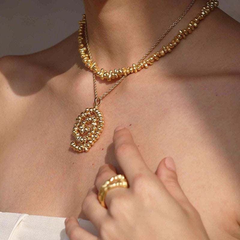 Molten Beaded Pendant Necklace | 14K Gold Plated、mySite、camillekostekn