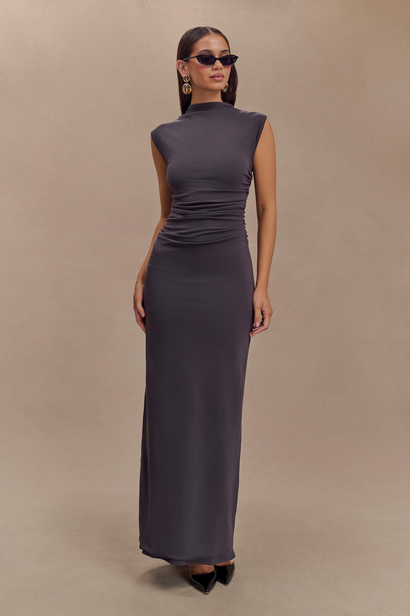 Elliot High Neck Sleeveless Maxi Dress - Dark Charcoal、mySite、solidvoid