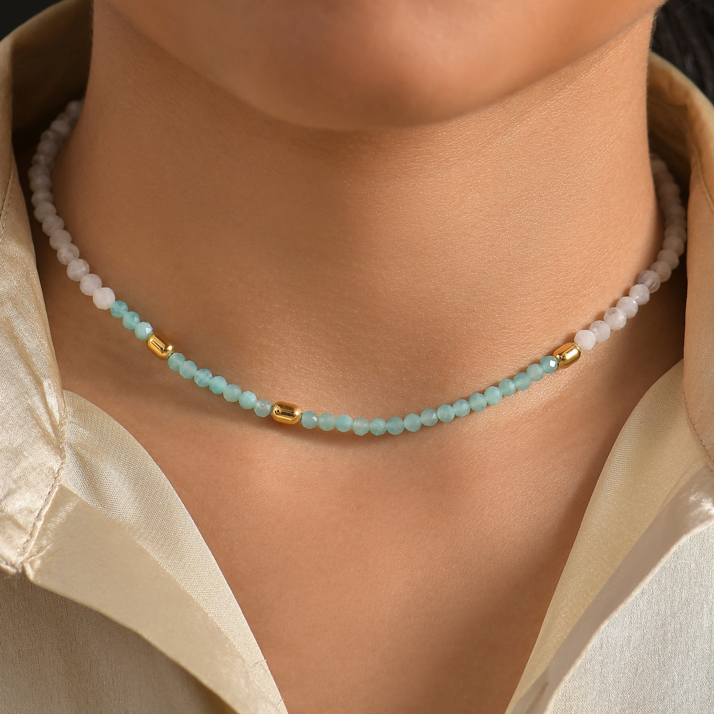 Amazonite White Moonstone Beads Necklace - Untamed、mySite、hinf8tx79