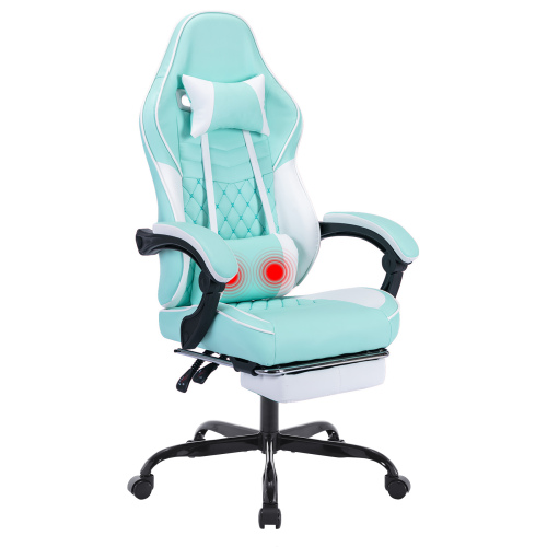 Ergonomic Video Gamer Chairs,Computer Gaming Chairs with Massage Lumbar Support and footrest,Racing Style Computer Chair Adjustable Headrest for Adults,GREEN、、casual
