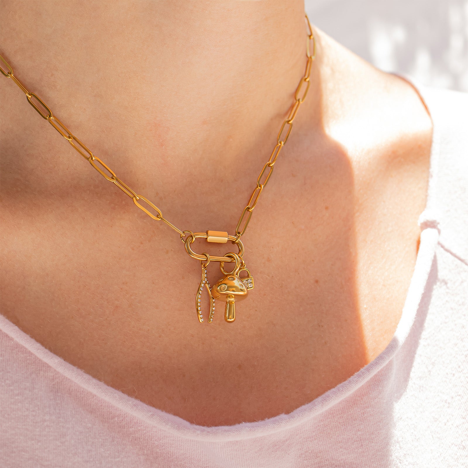 18K Gold PVD Stainless Steel Paperclip Carabiner Necklace / CHN0107、mySite、dreamappss