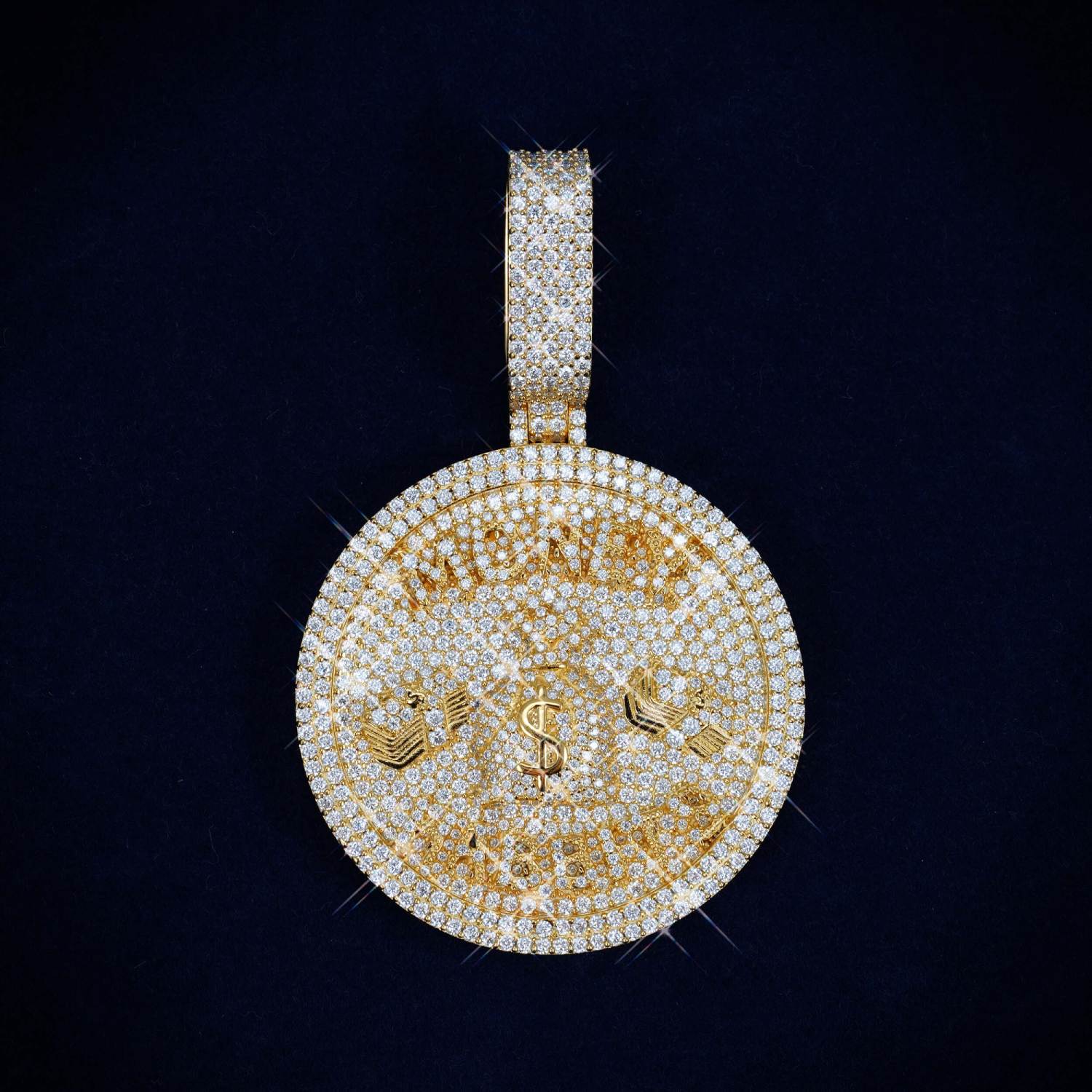 Custom Moissanite MONEY HABBITS Circle Pendant 14K Gold、mySite、hinf8tx79