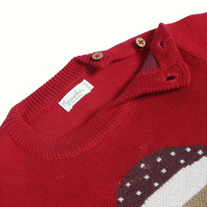 Cotton Jacquard Sweater, Lower & Cap Set | Santa Printed | Cherry Red | Set of 3、mySite、camillekostekn