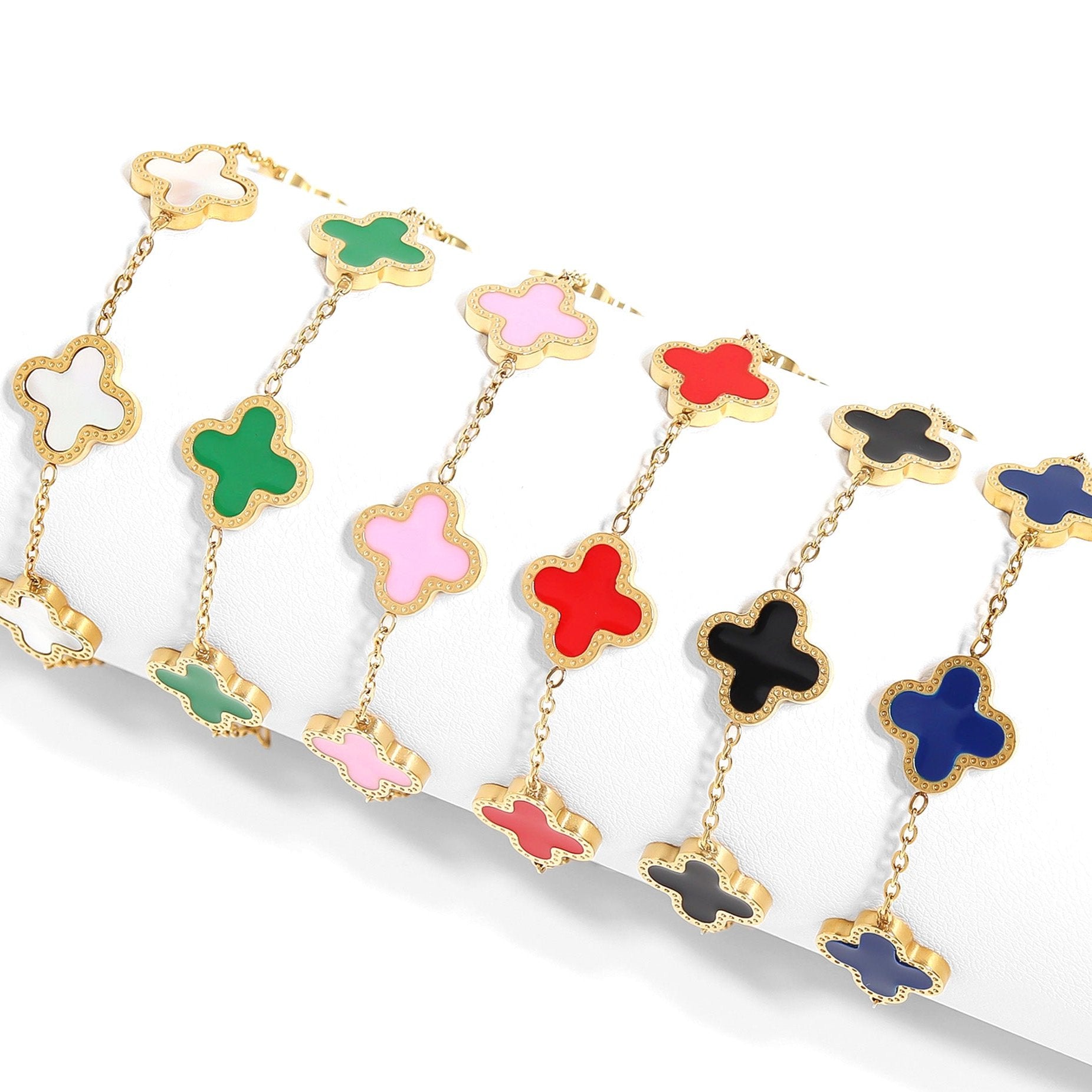 18K Gold PVD Stainless Steel Lucky Clover Charm Bracelet / BRJ1008、mySite、dreamappss