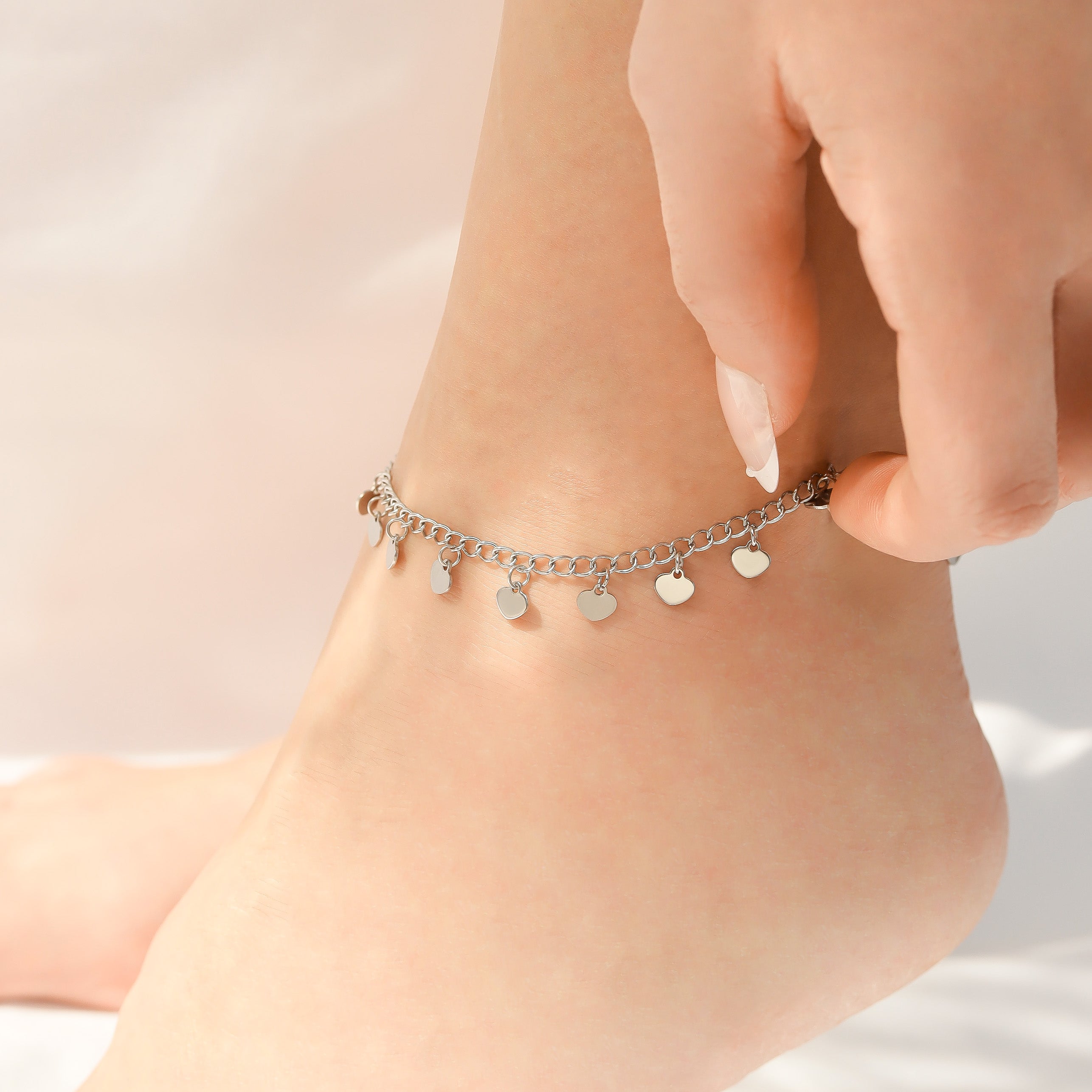 18K Gold PVD Stainless Steel Dangle Hearts Anklet / BRJ1026、mySite、dreamappss