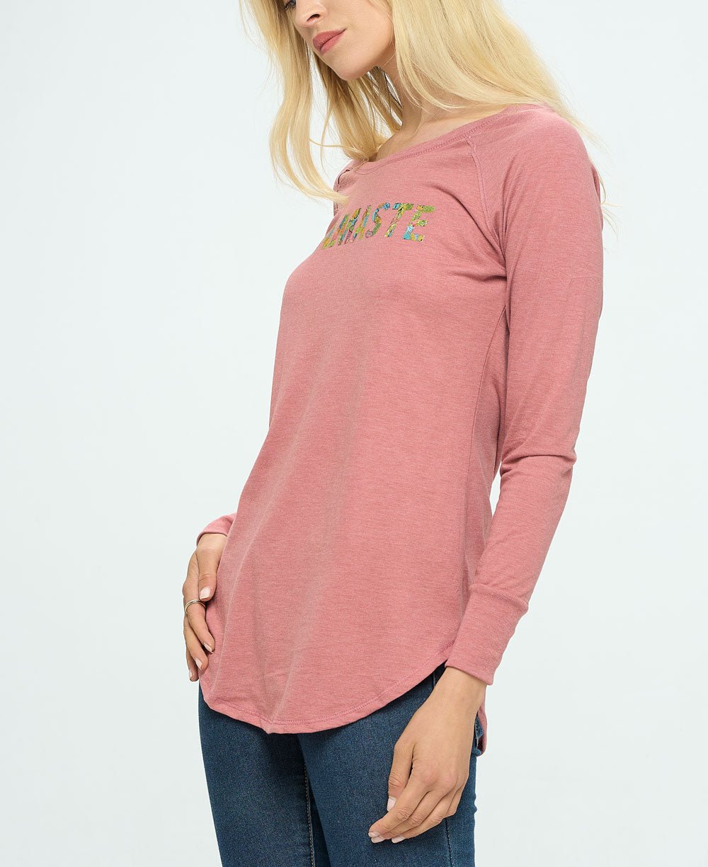 Artistic Namaste Blush Long Sleeve Tunic Tee、mySite、topwebapps