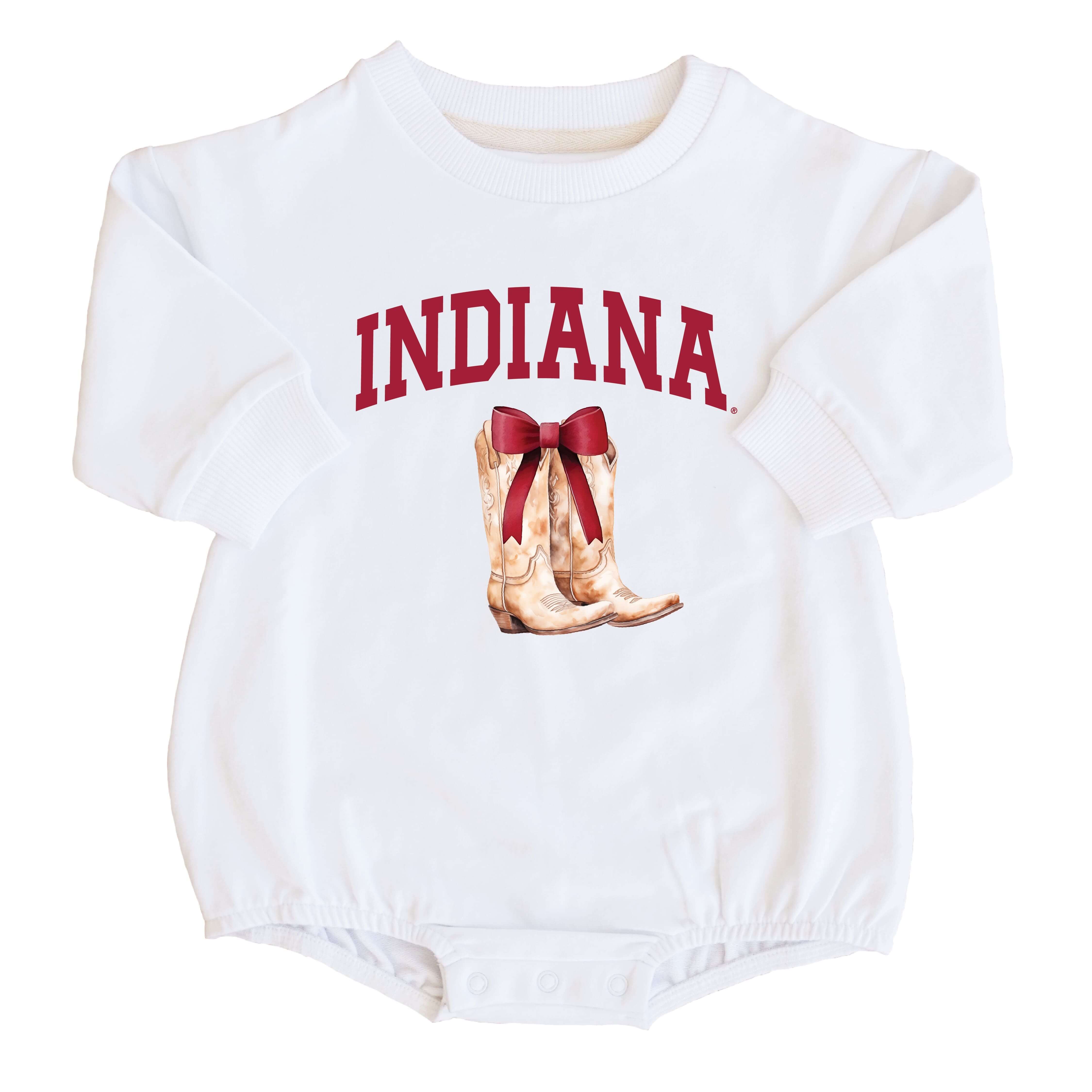  Indiana University | Footballs & Bows Graphic Sweatshirt Bubble Romper、mySite、layawaytickets